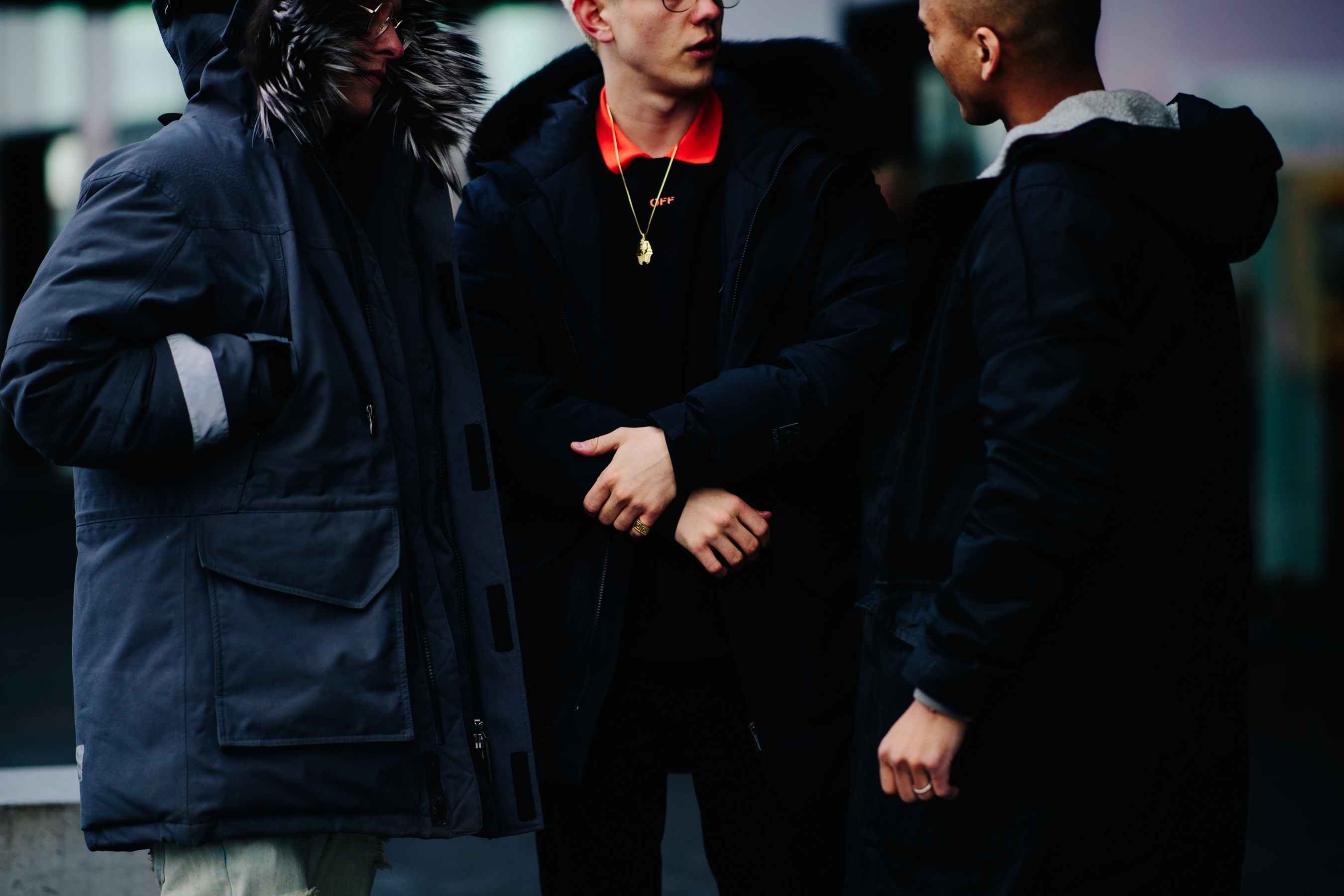 Three boys wearing Off-White and Jewels