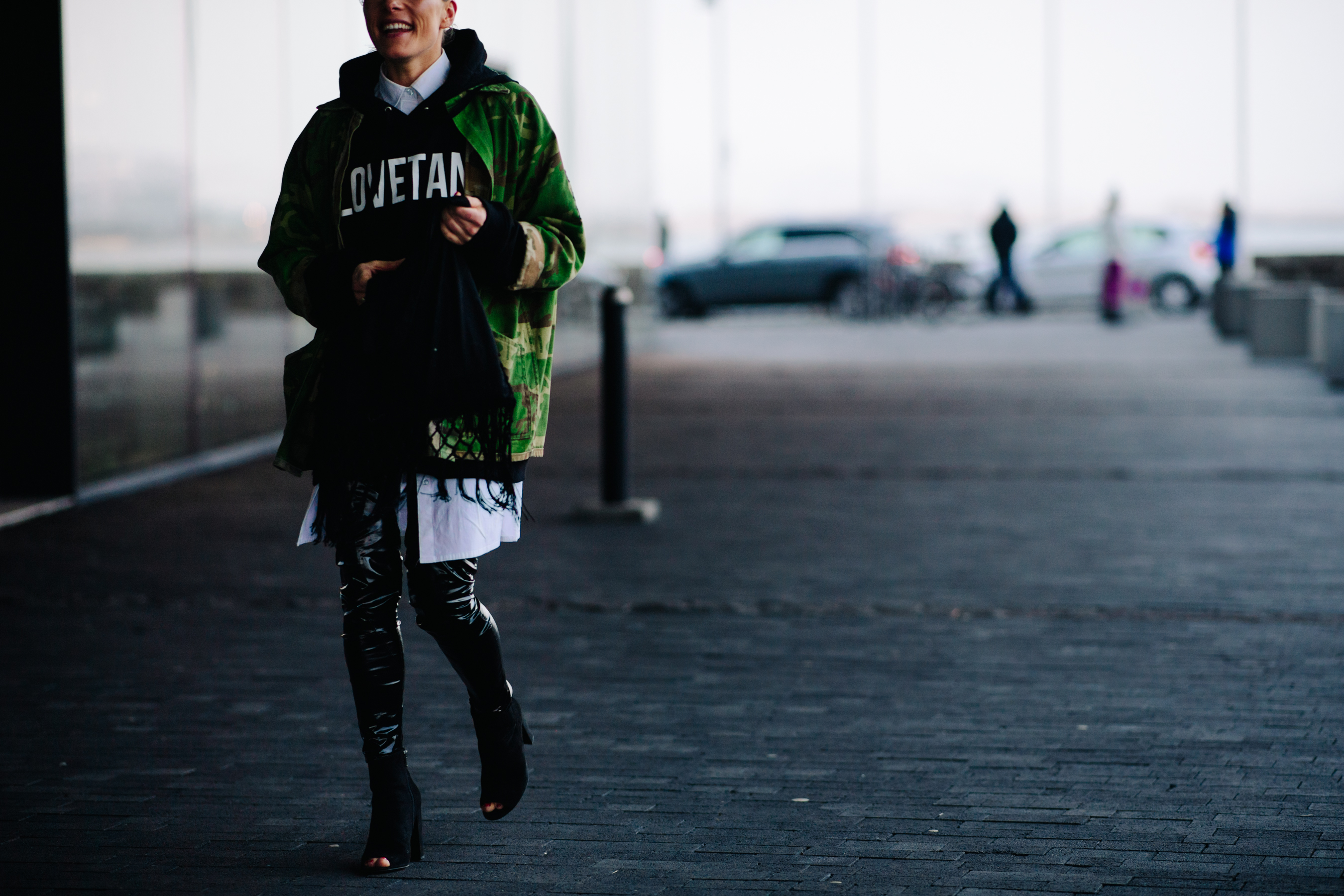 Girl wearing camo hoodie