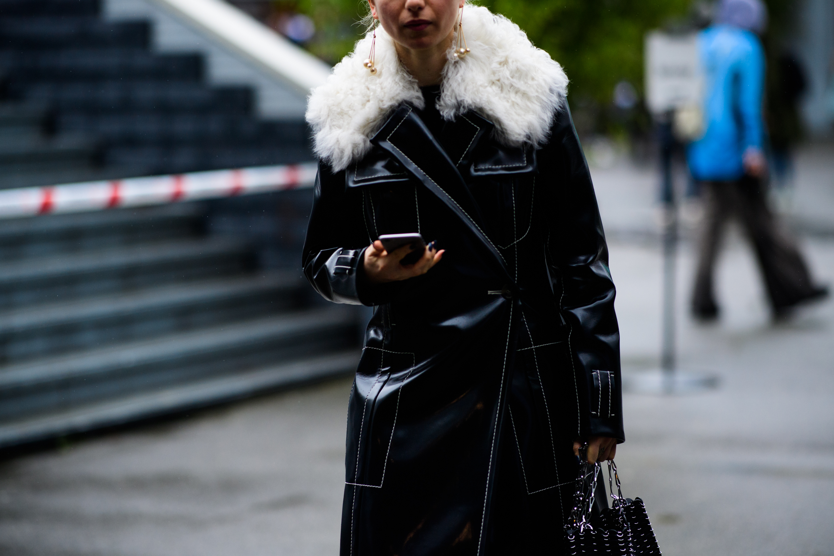 British editor wearing leather coat