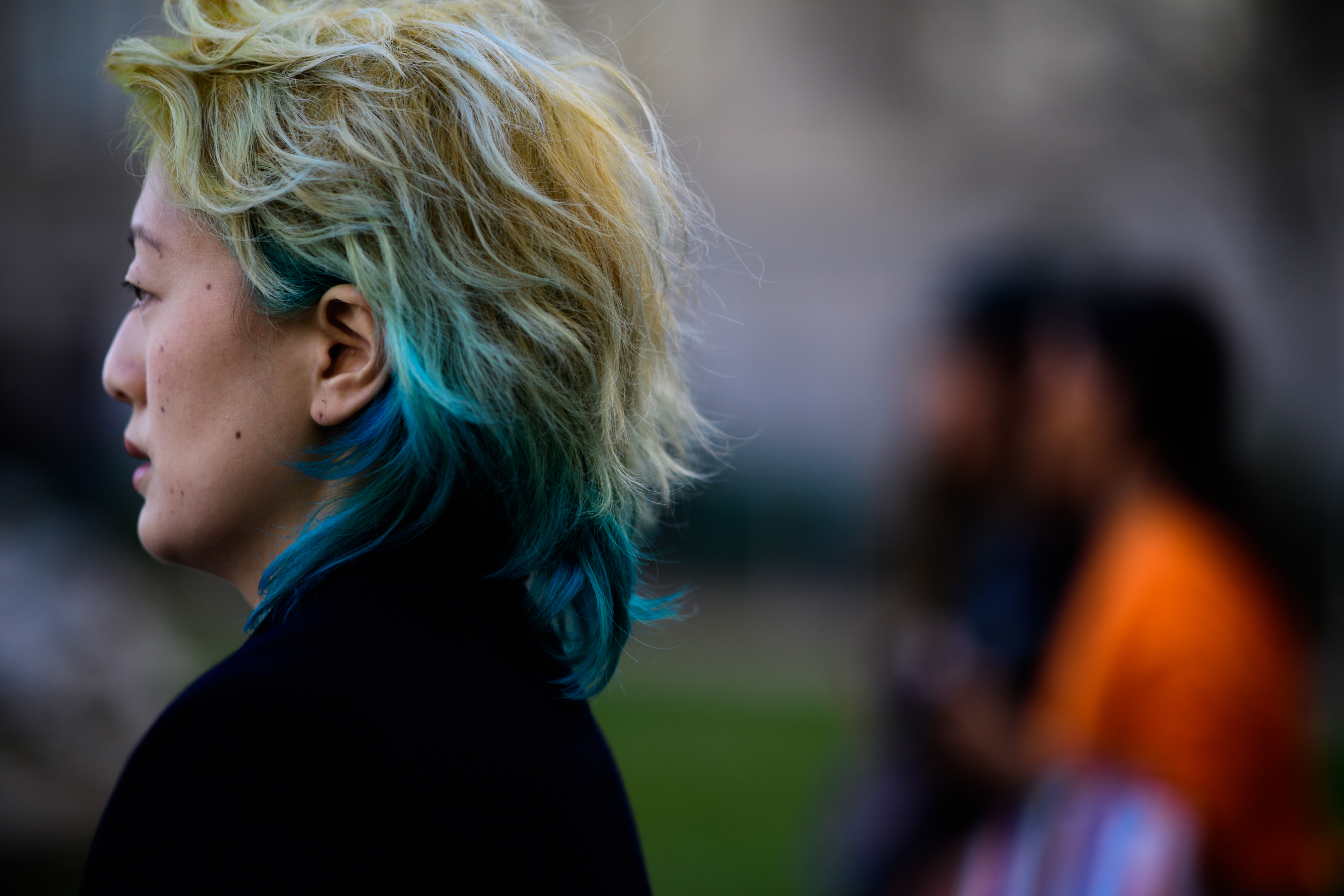 Japanese lady with blue hair