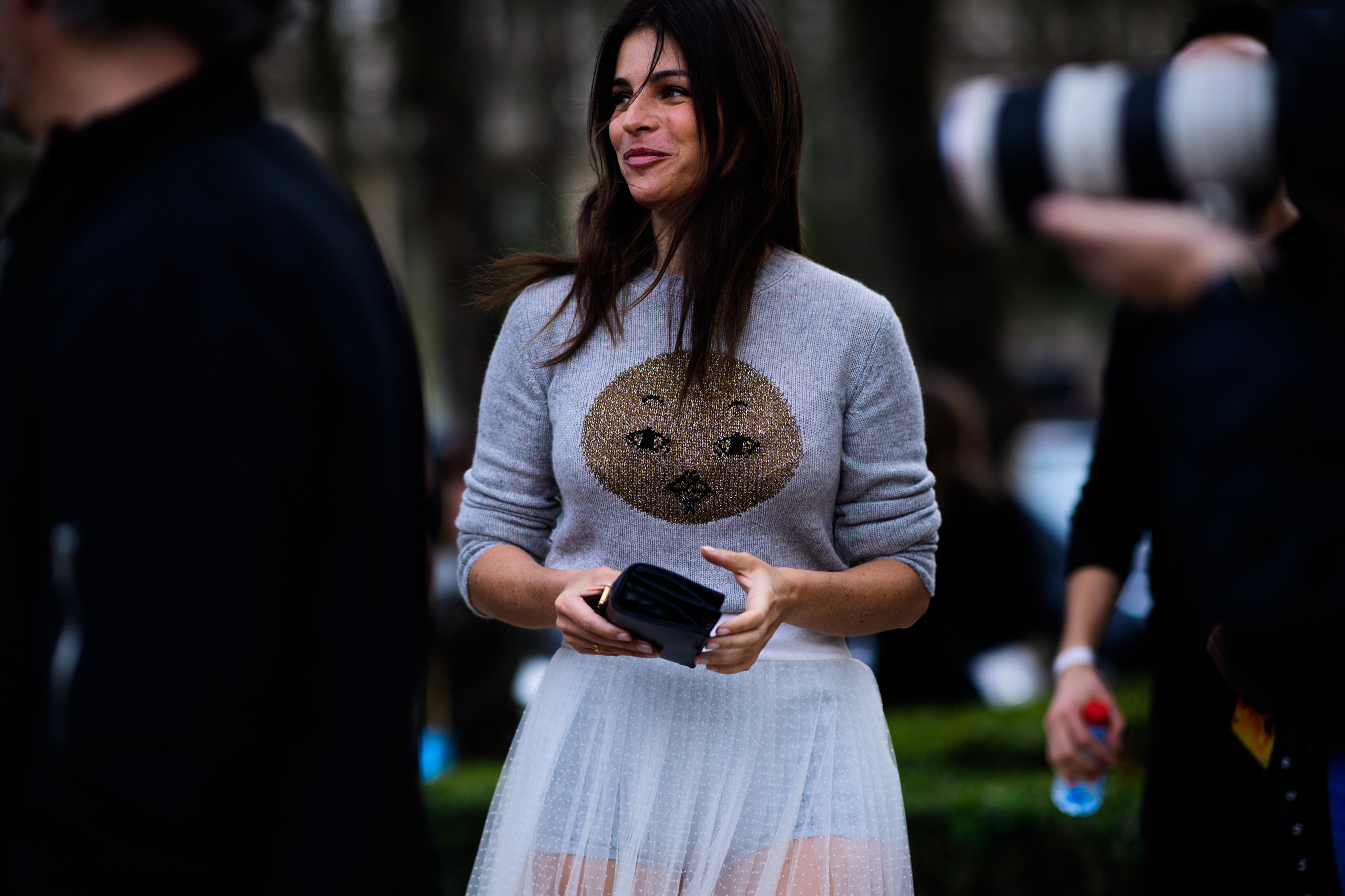 Woman wearing sheer Dior skirt