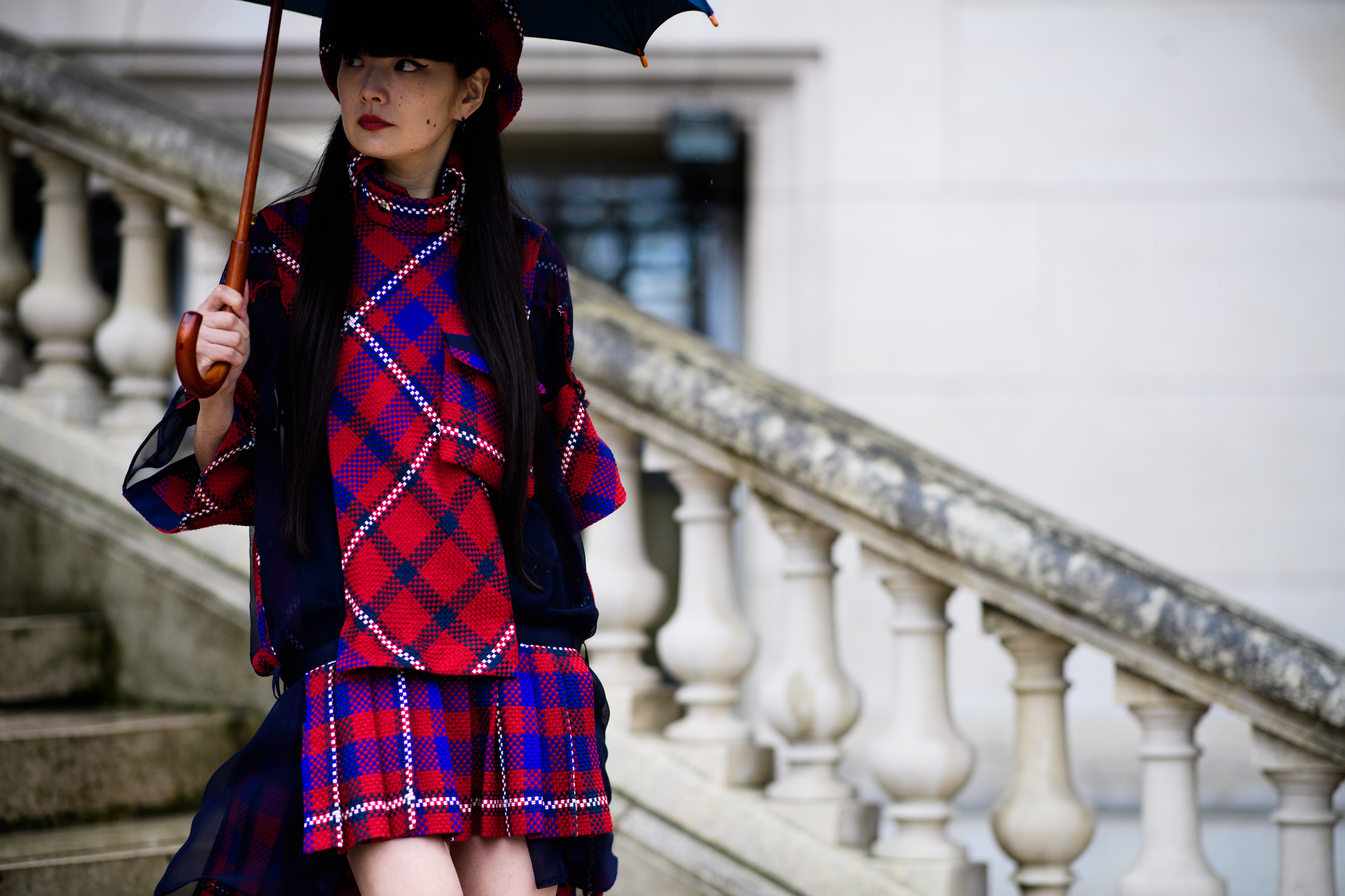 Japanese model wearing Sacai total look