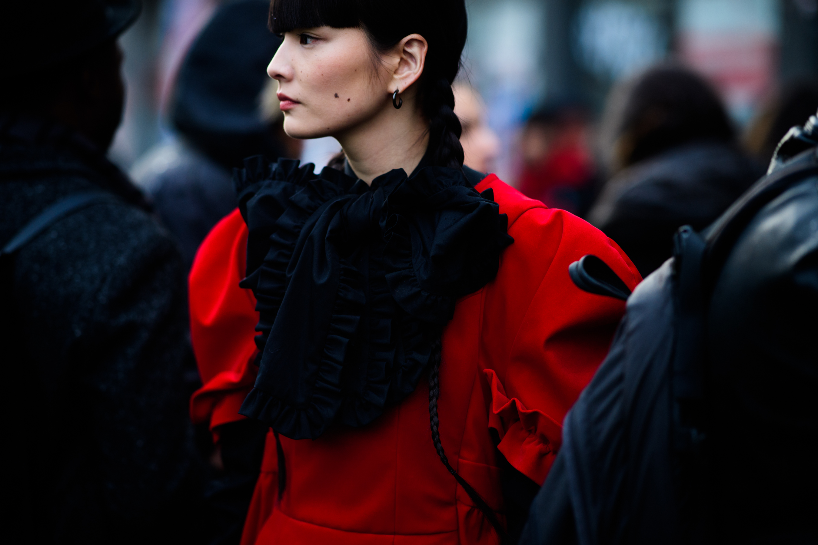 Japanese model wearing red dress