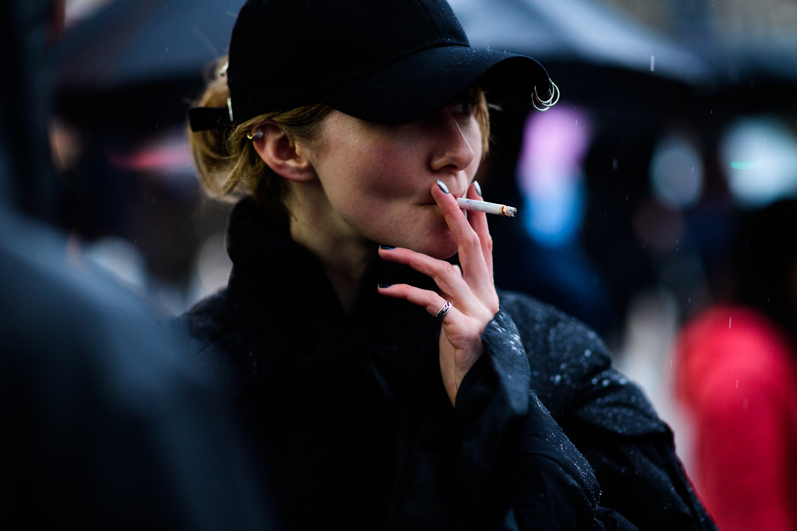 Ukrainian editor wearing pierced hat