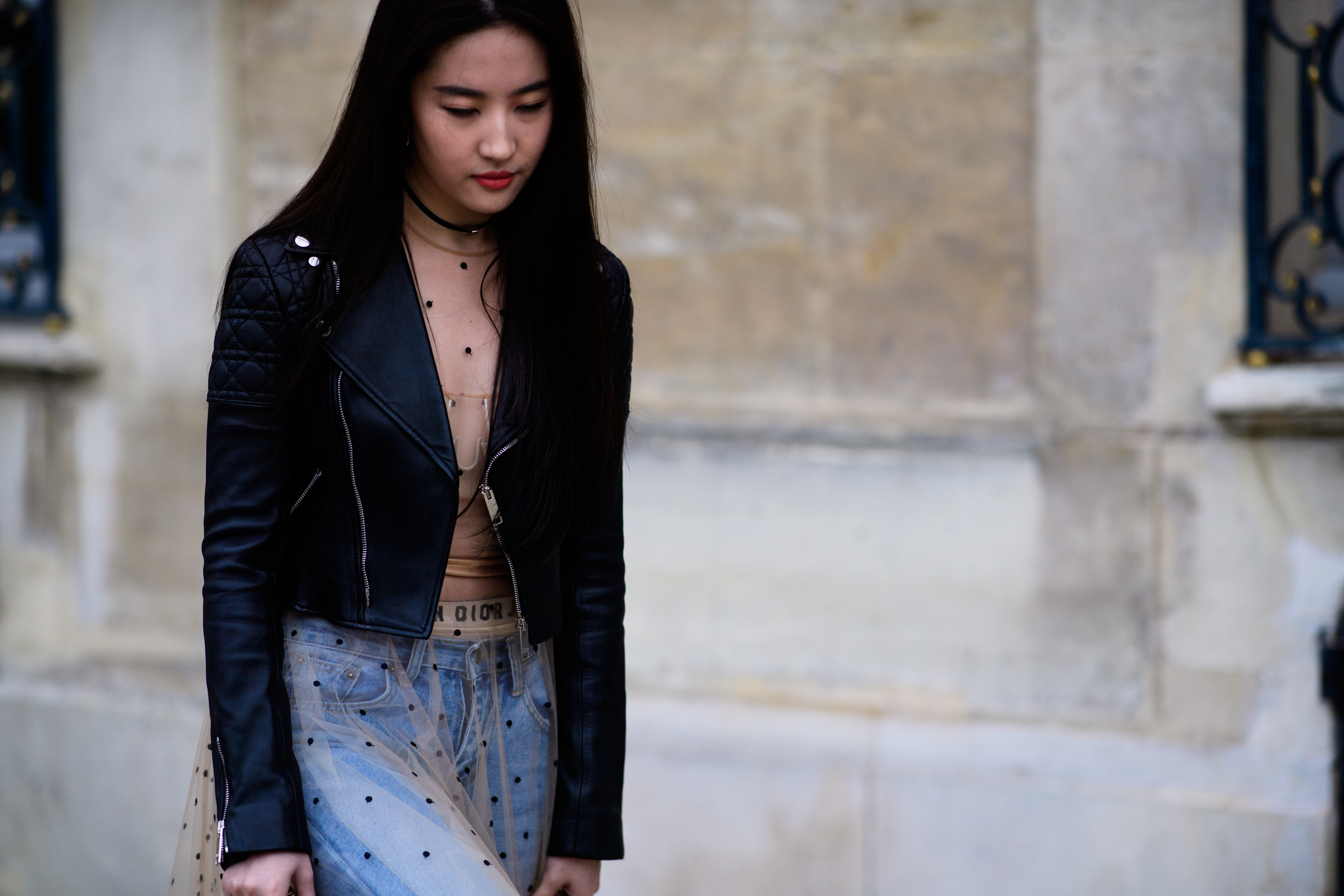 Girl wearing sheer Dior dress