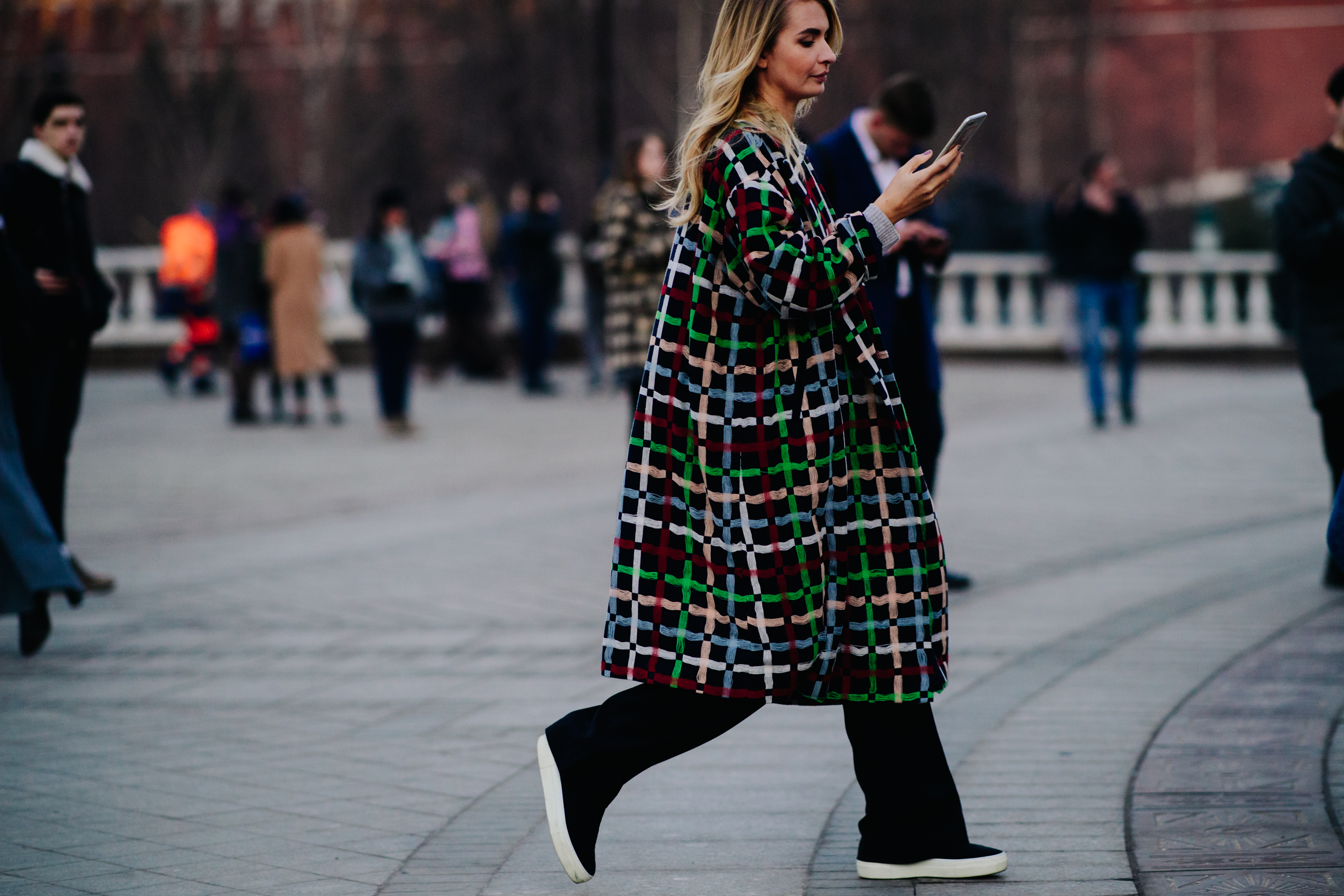 Russian stylist wearing colorful coat
