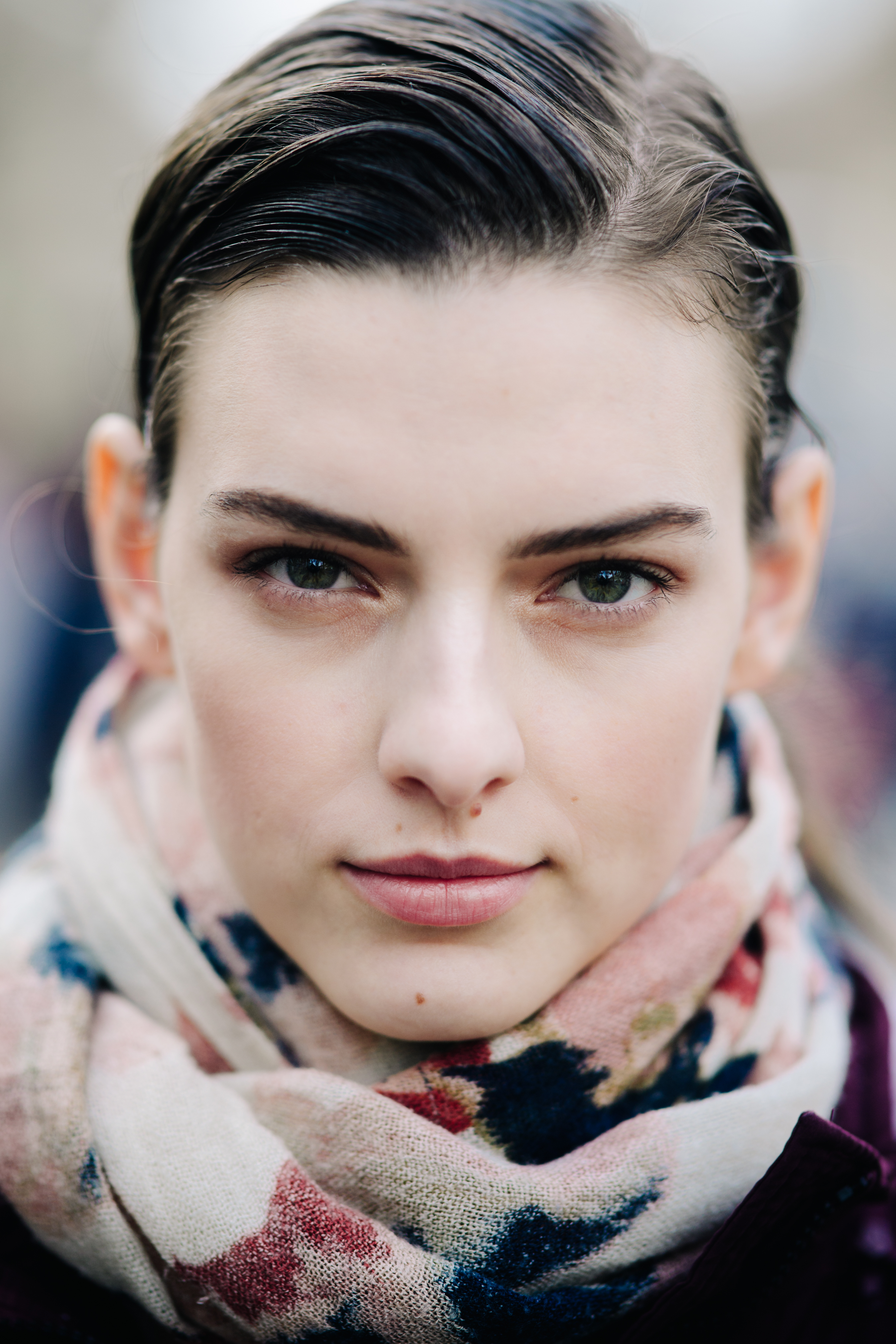 Portrait of a model wearing floral scarf
