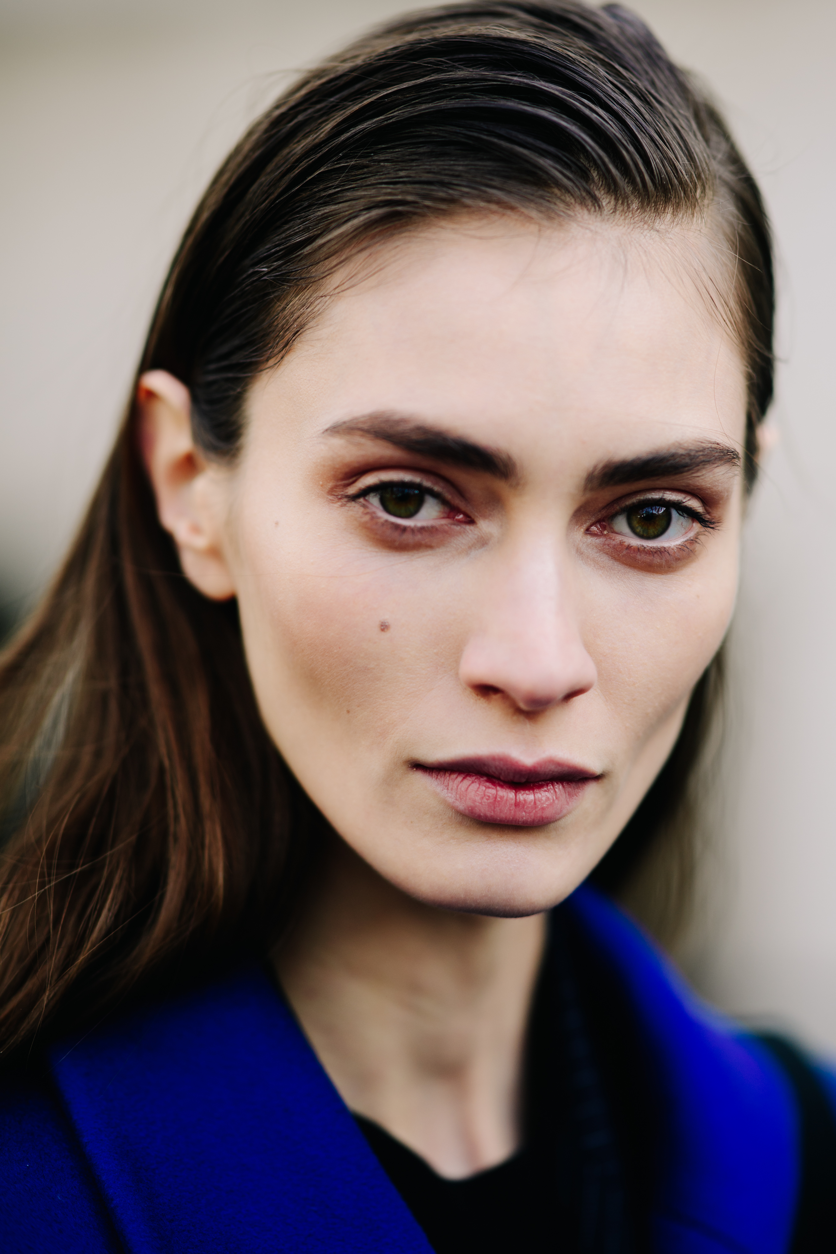 French model wearing blue blazer