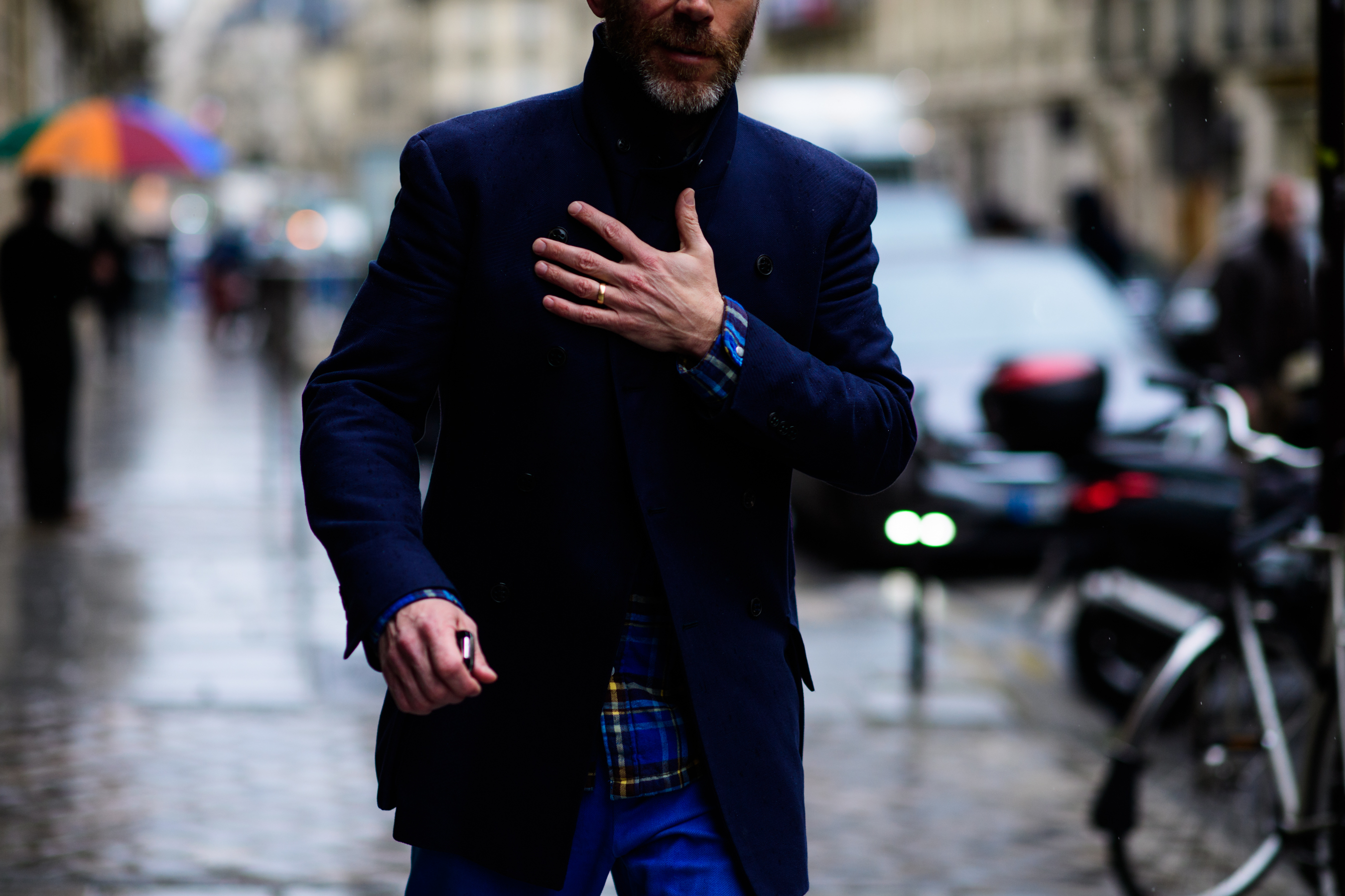 German man wearing blue outfit