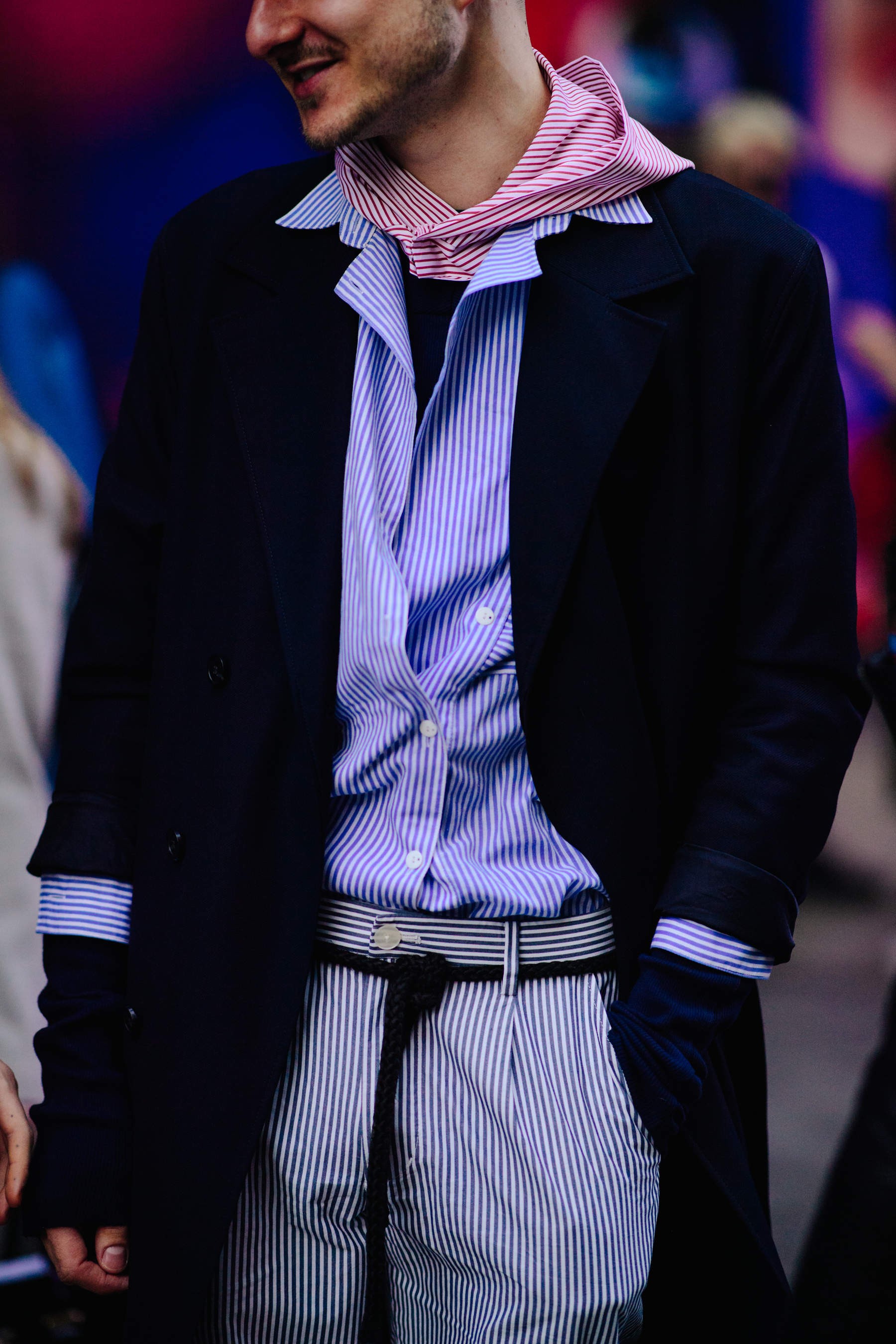 Man wearing striped cotton shirt