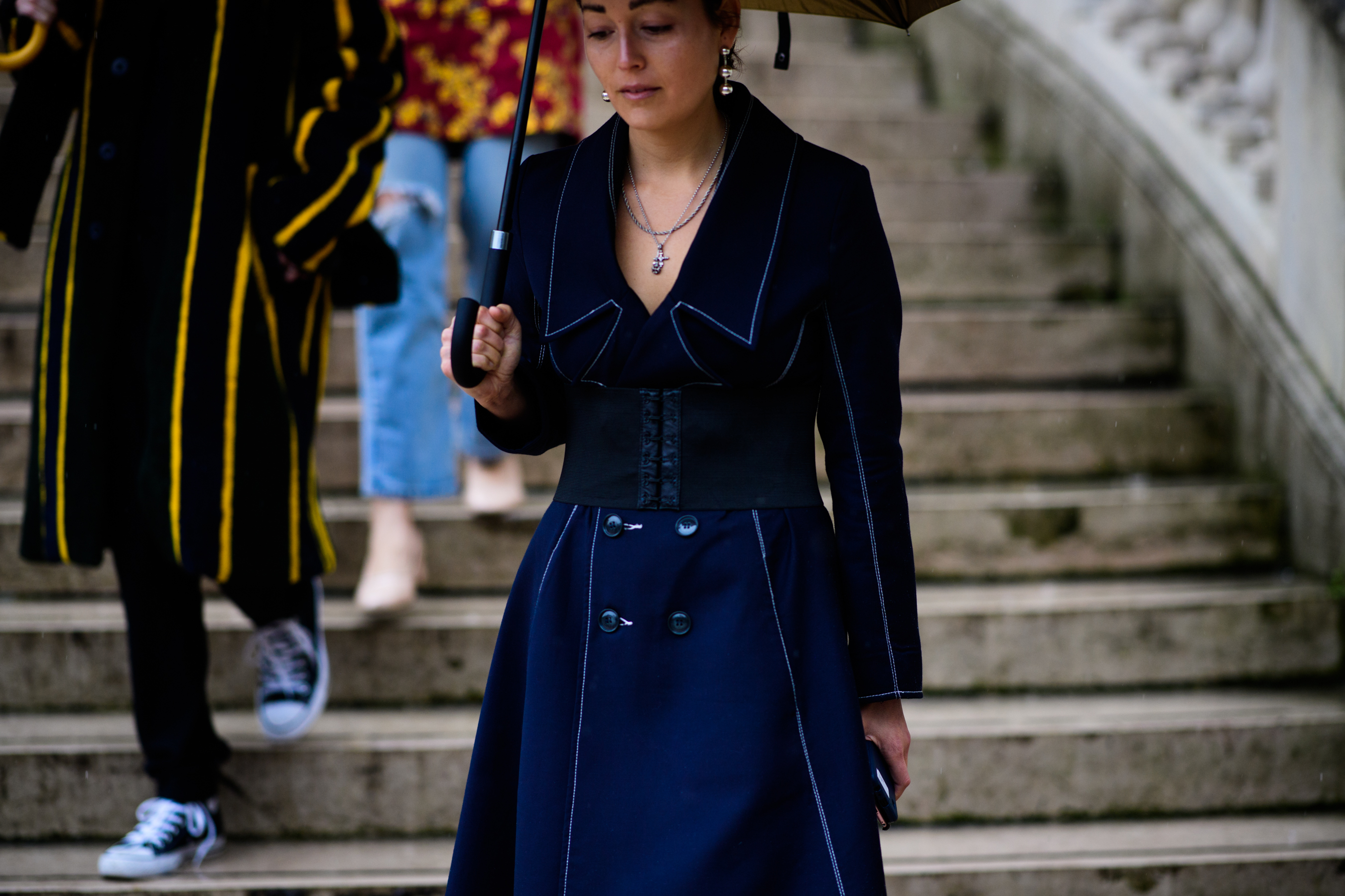 Allure magazine editor wearing corset and coat