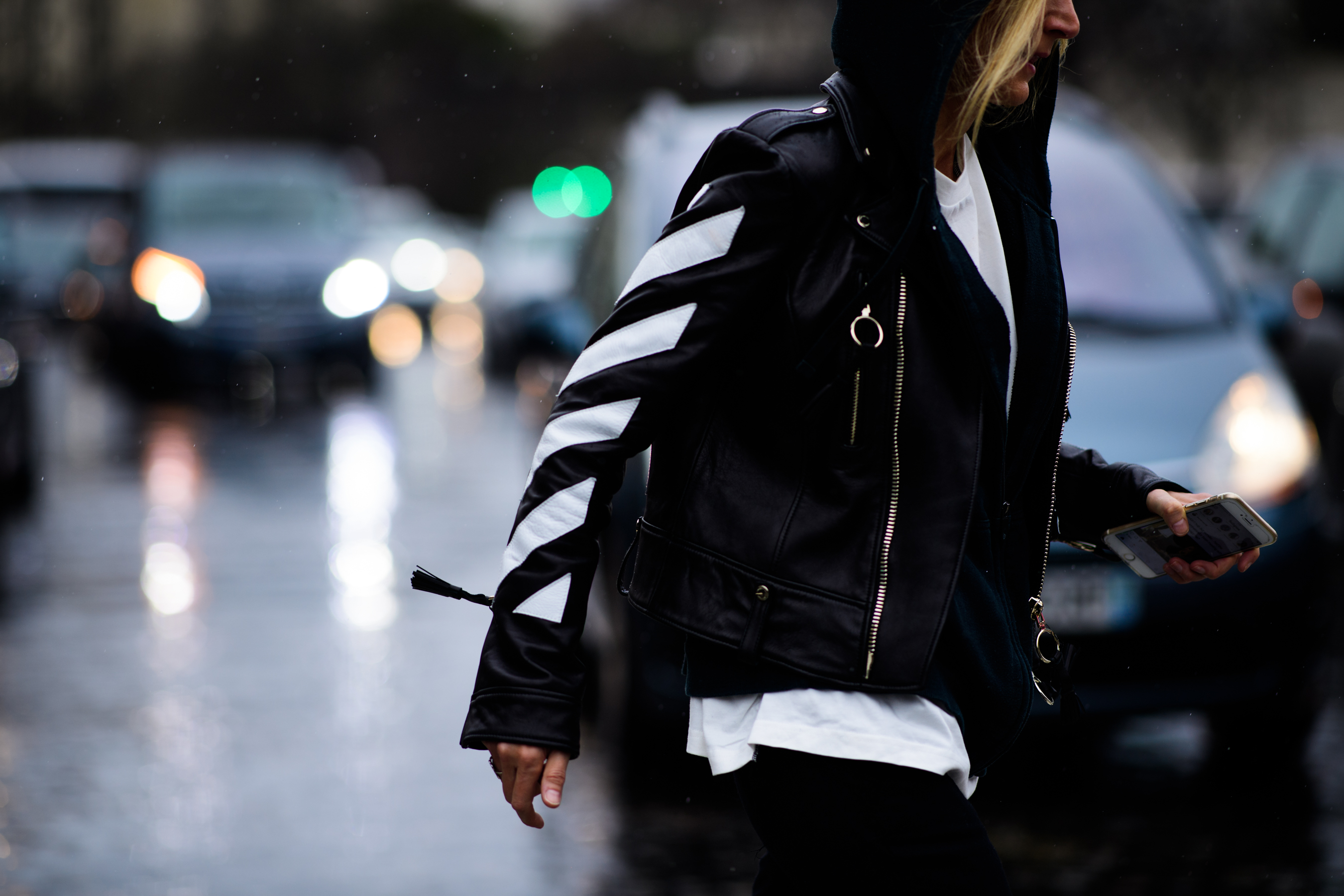 Net-a-porter buyer wearing Off-White jacket