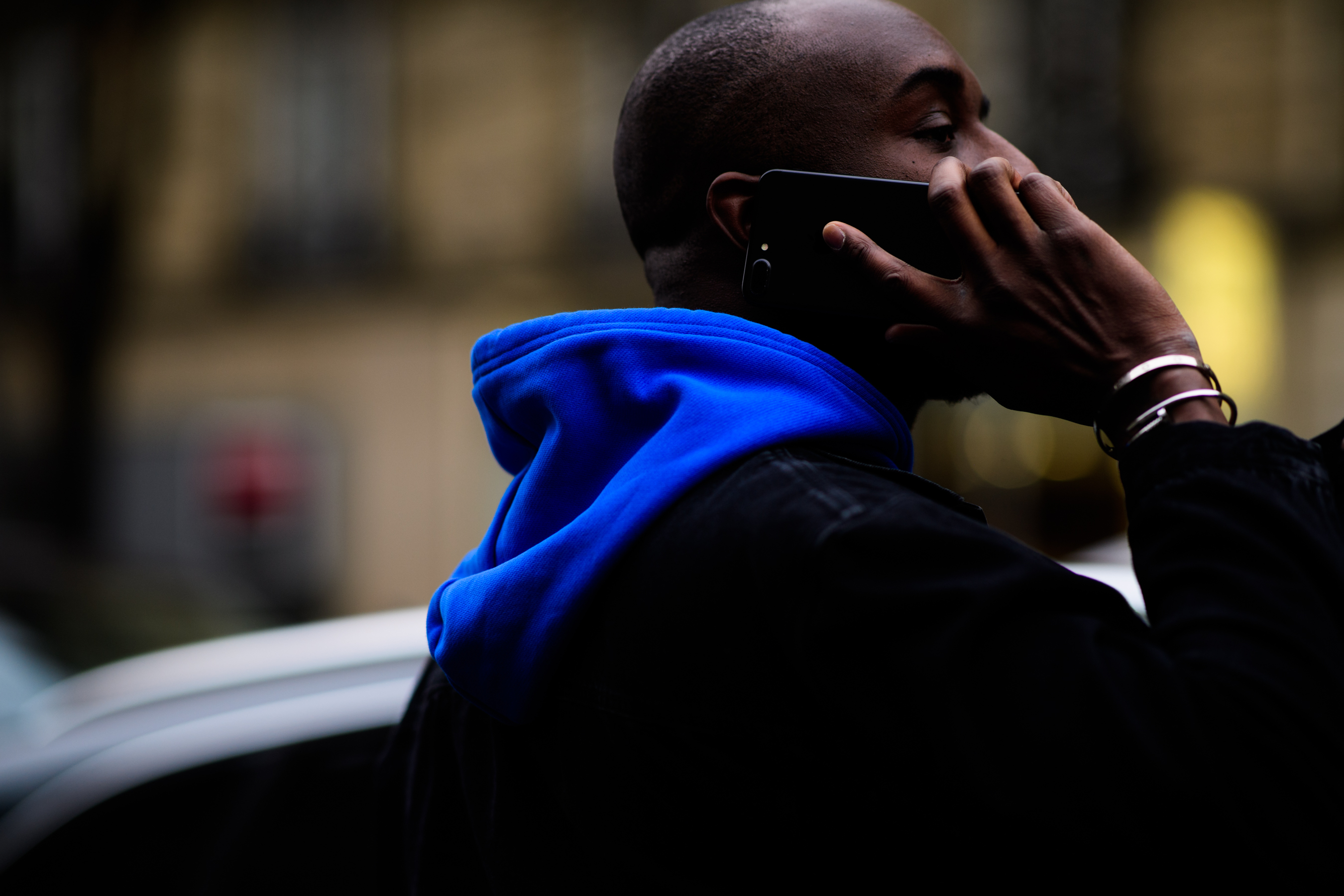 Off-White CEO wearing blue hoodie