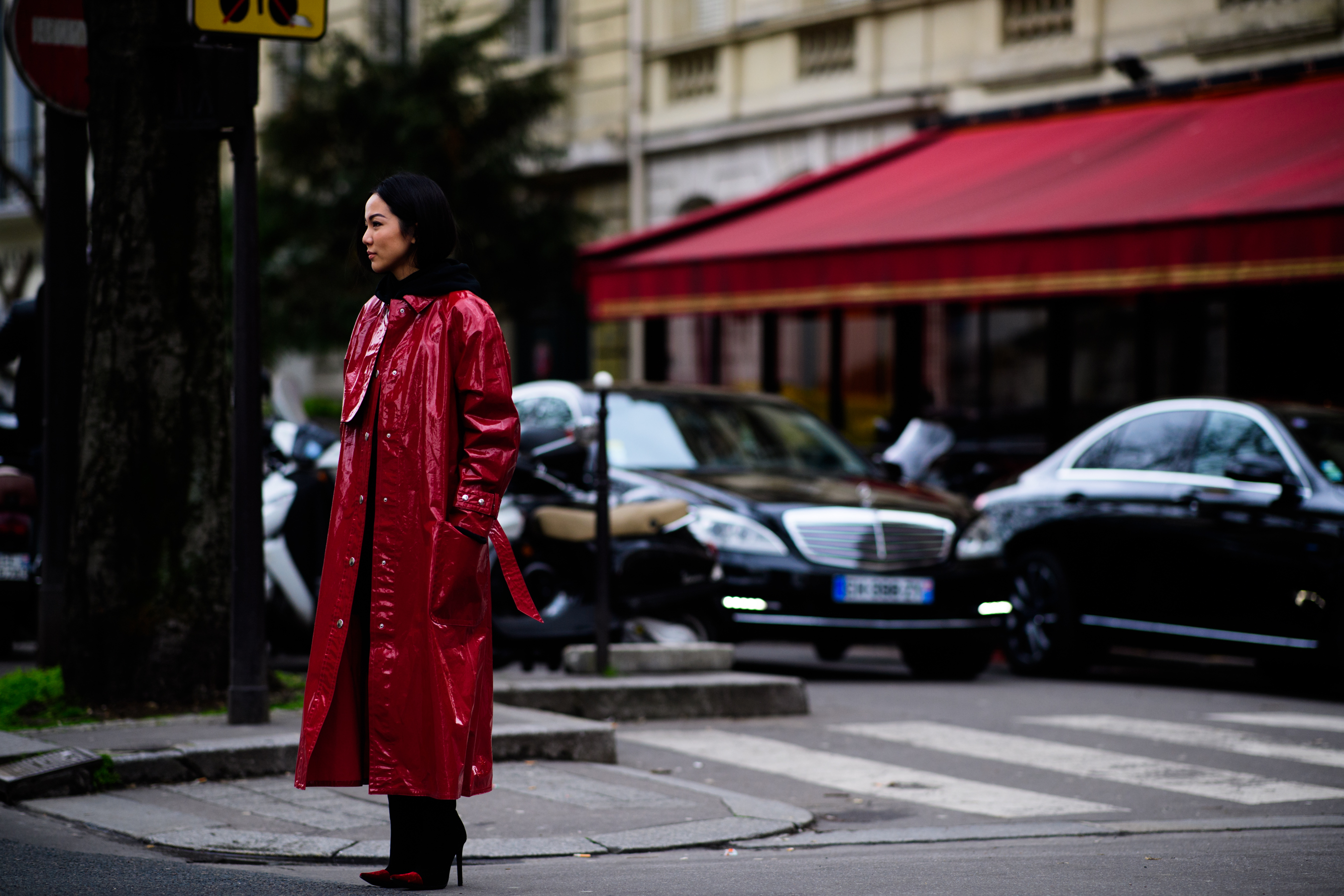Singaporean blogger wearing red coat