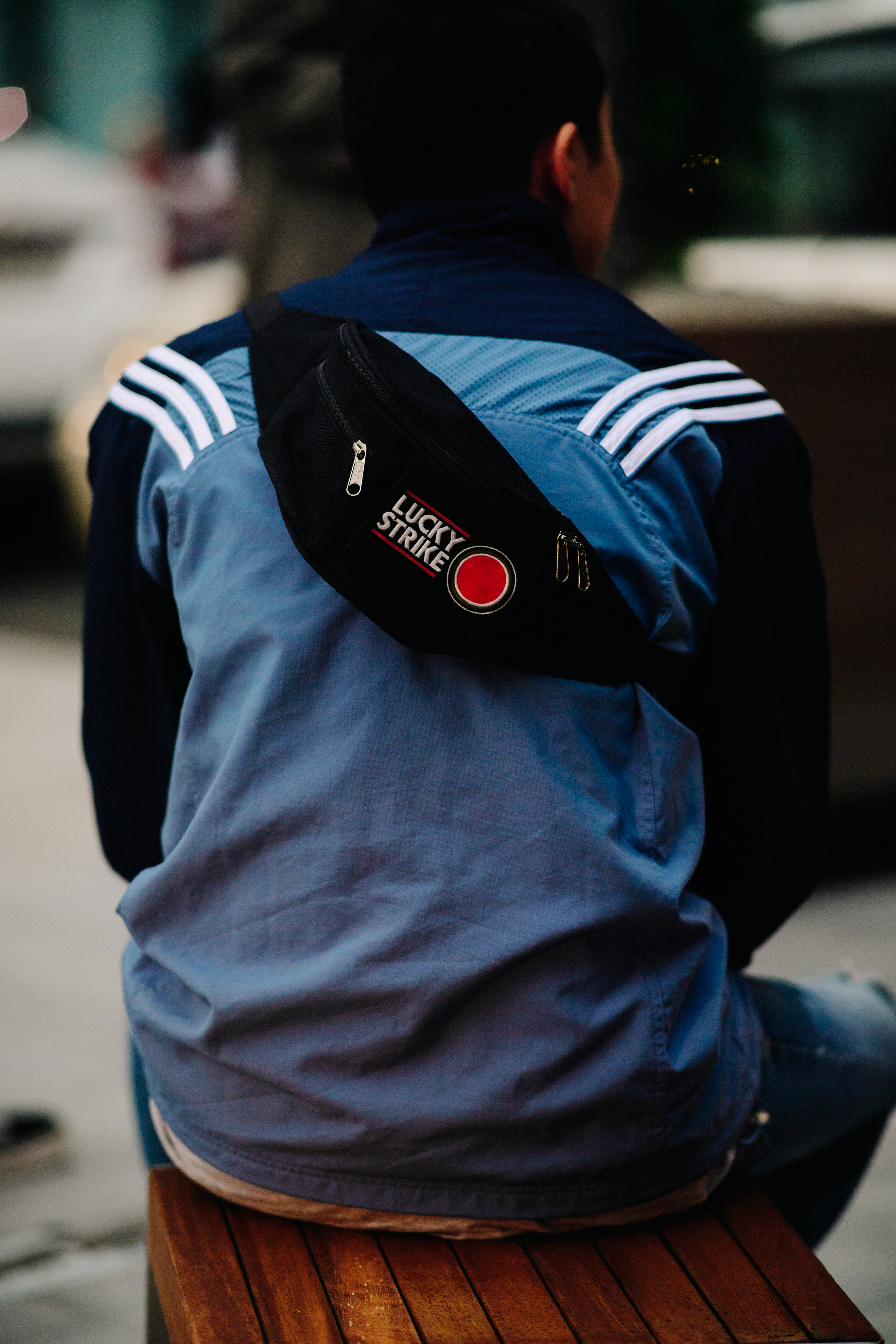 Man wearing Lucky Strike fanny pack