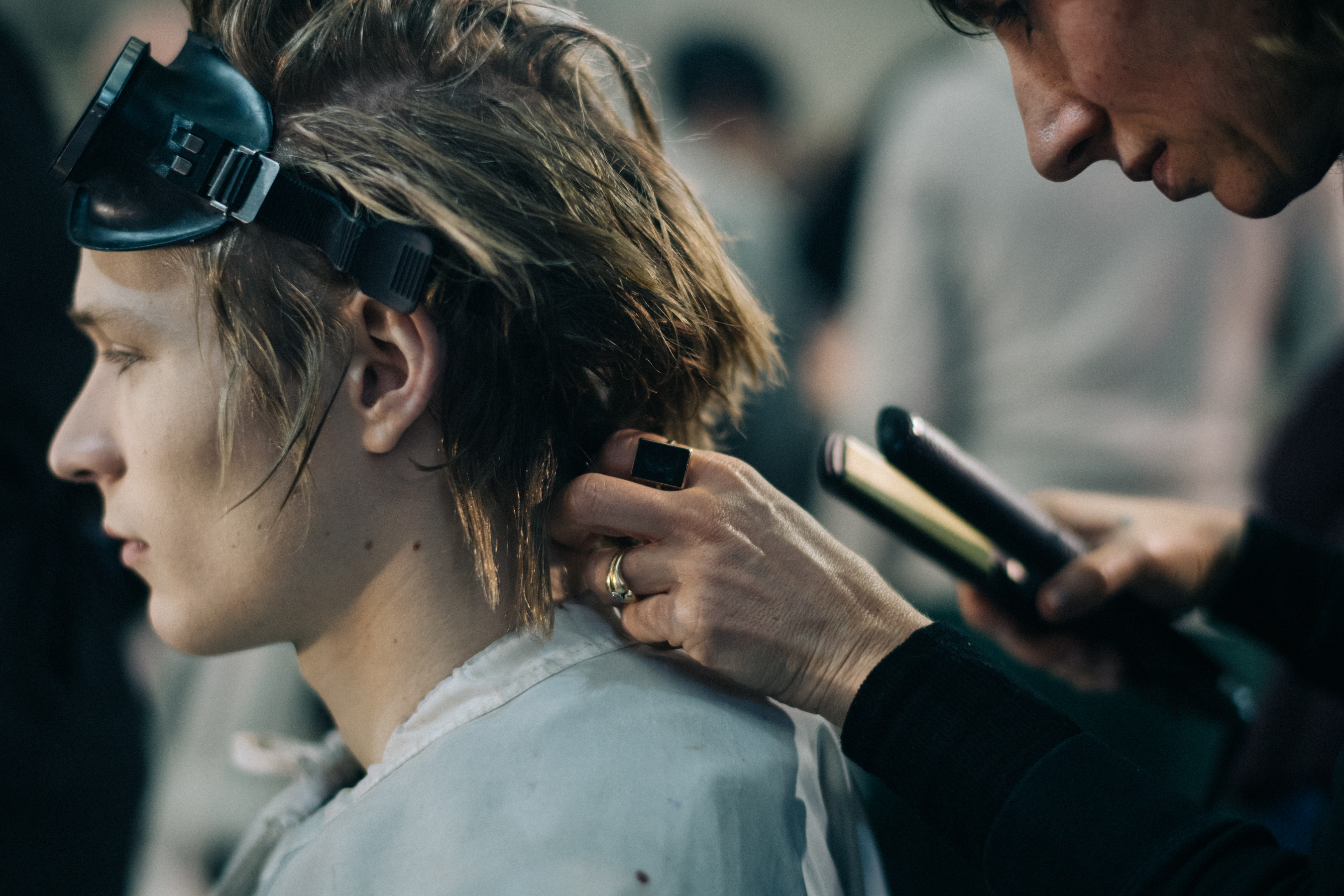 Male model getting hair done