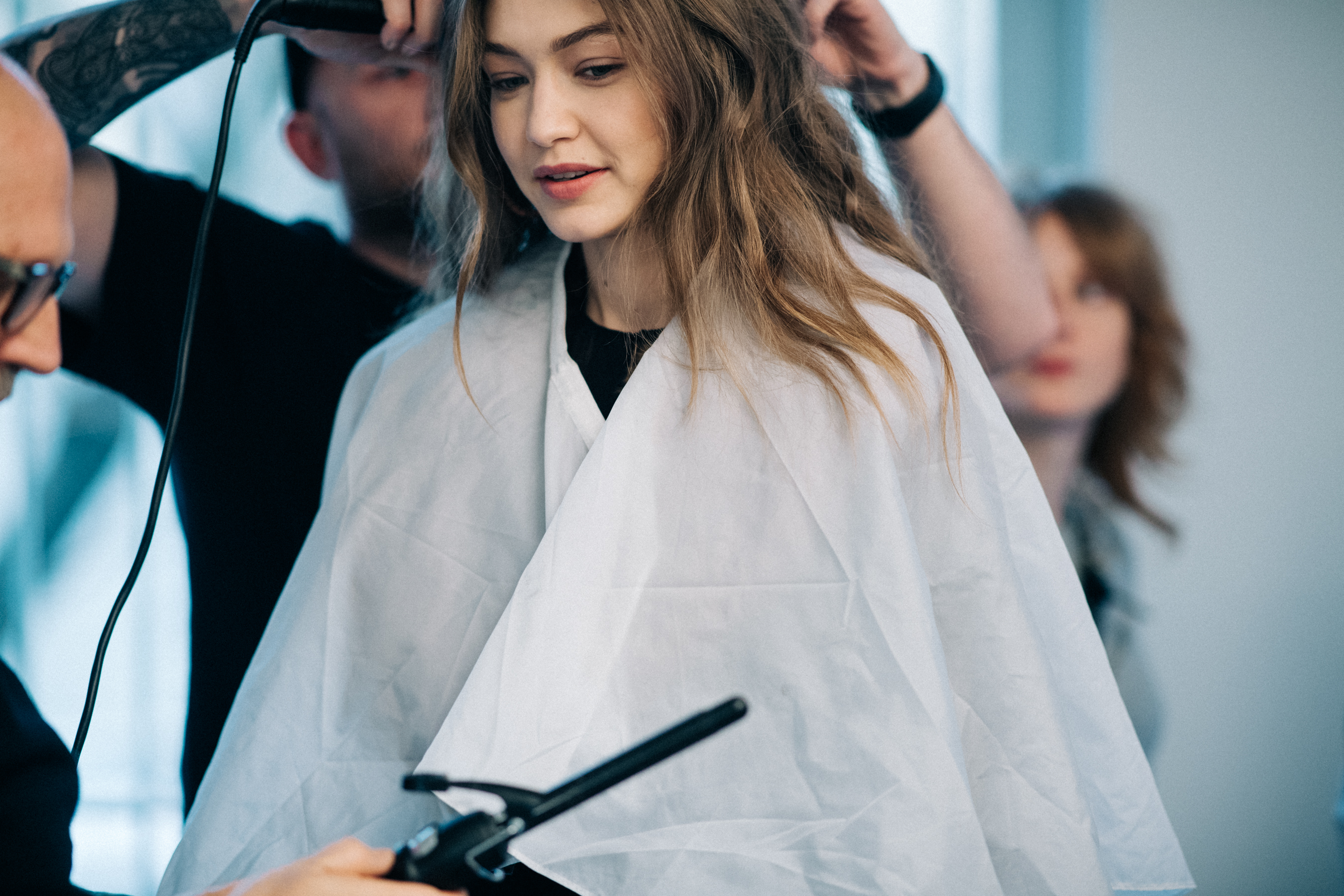 Model Gigi Hadid getting hair done
