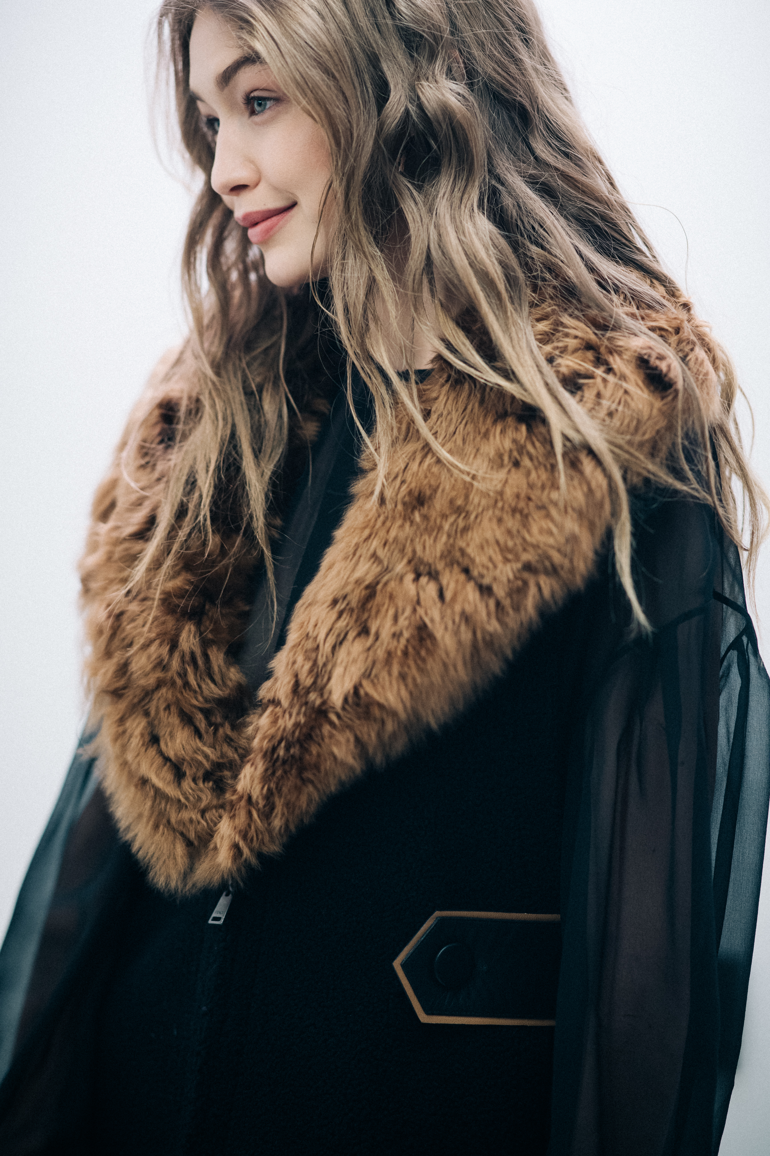 Gigi Hadid wearing fur coat