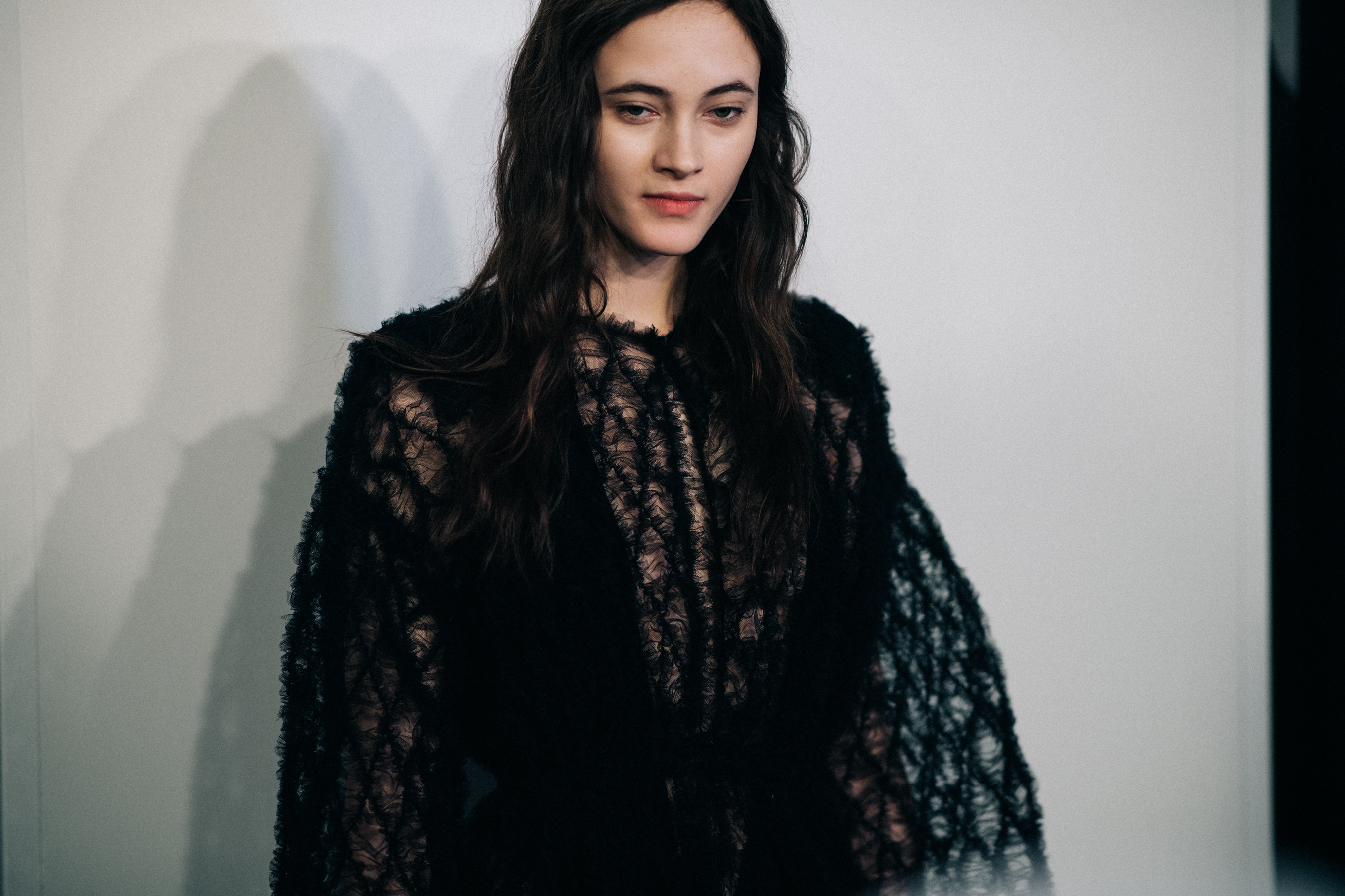 Model Greta Varlese wearing dress