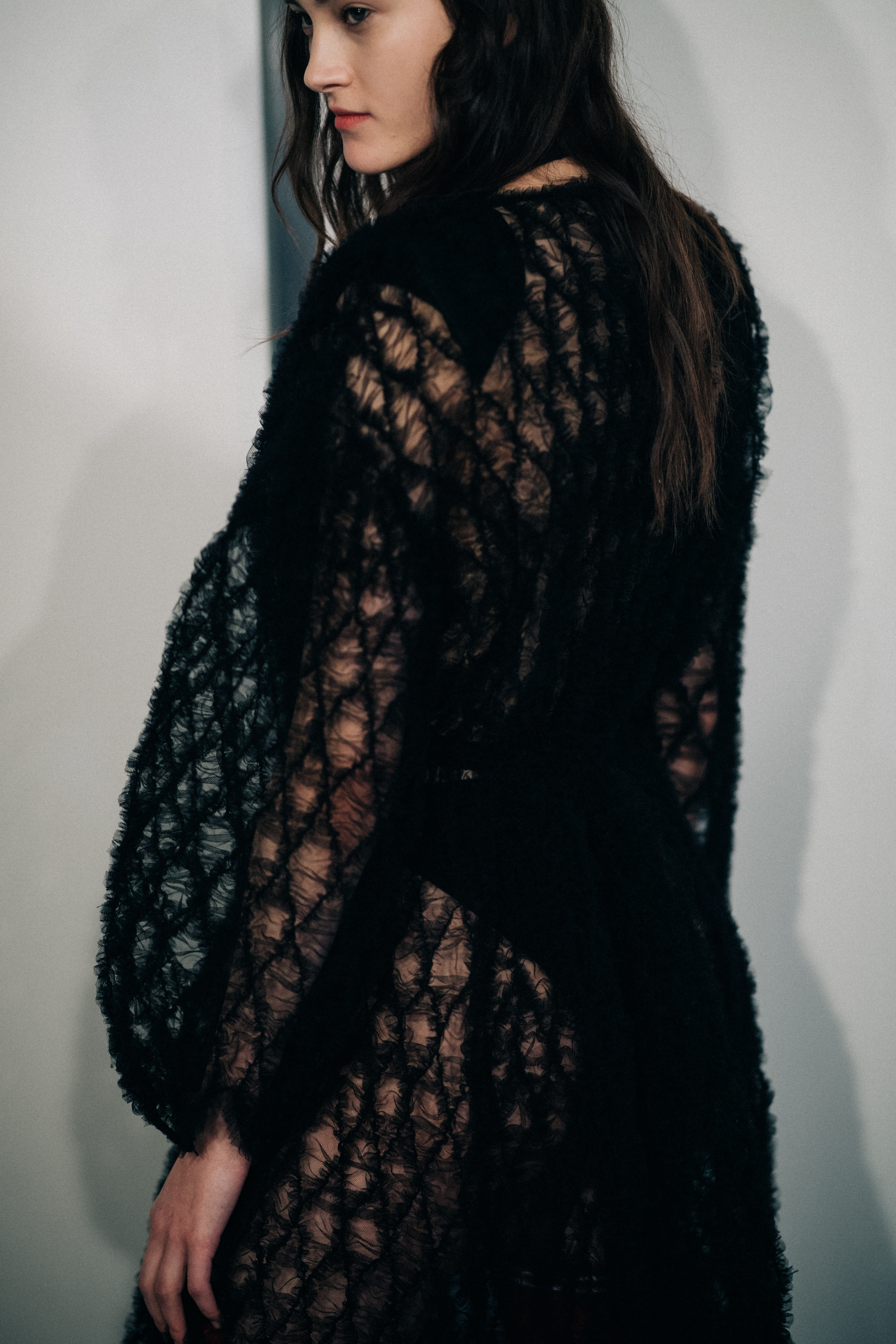 Model Greta Varlese wearing dress