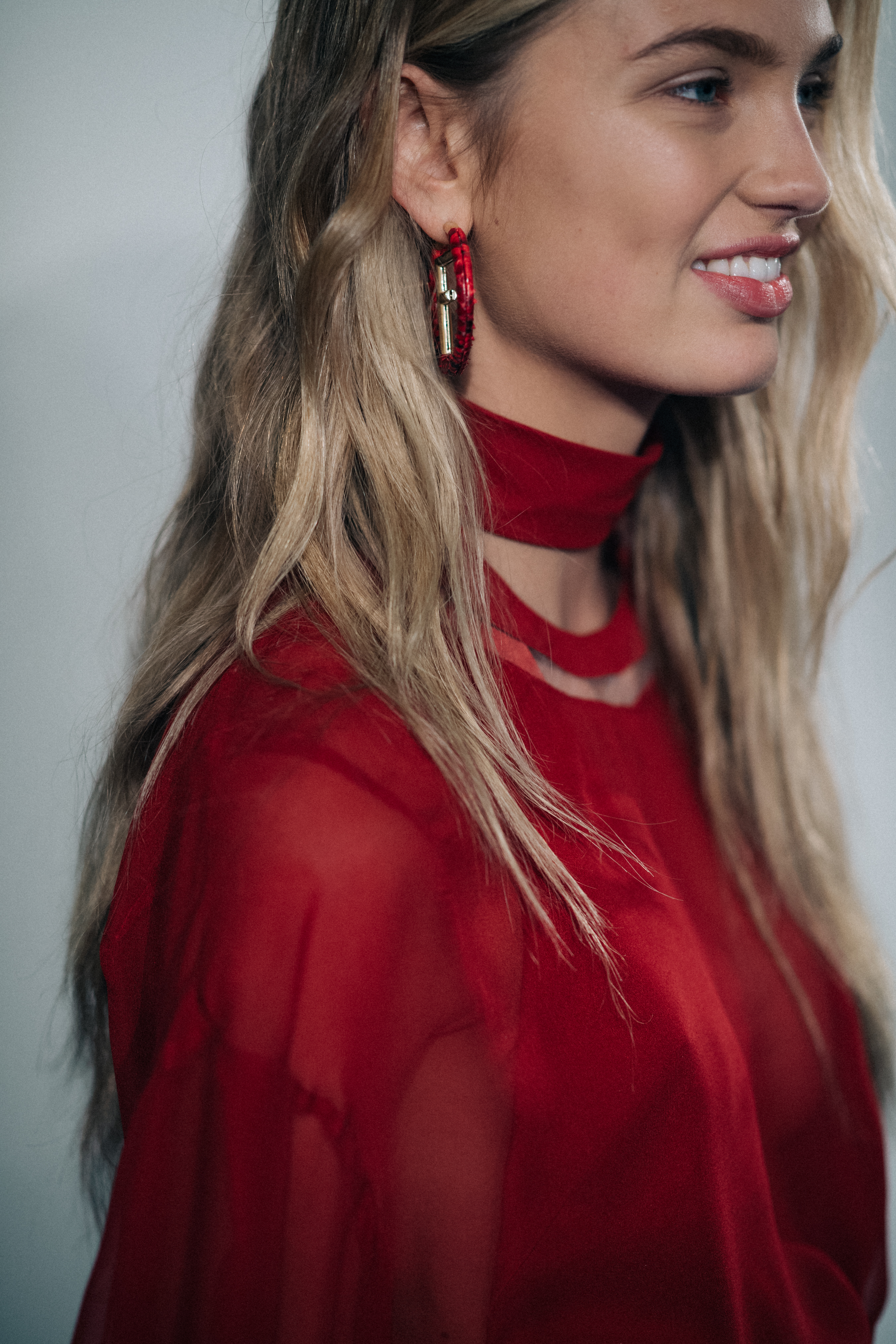 Model Romee Strijd wearing red