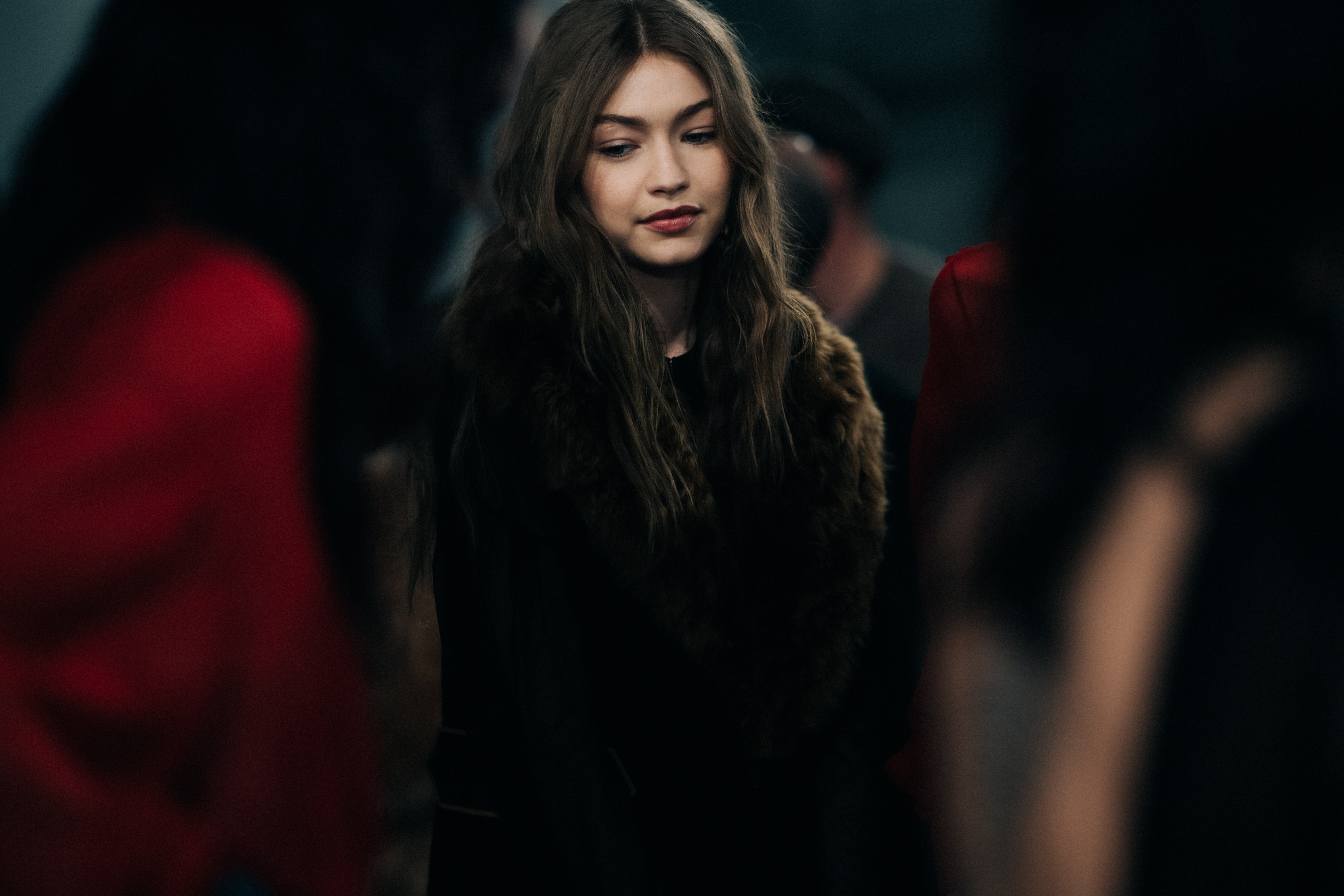 Model Gigi Hadid wearing fur coat