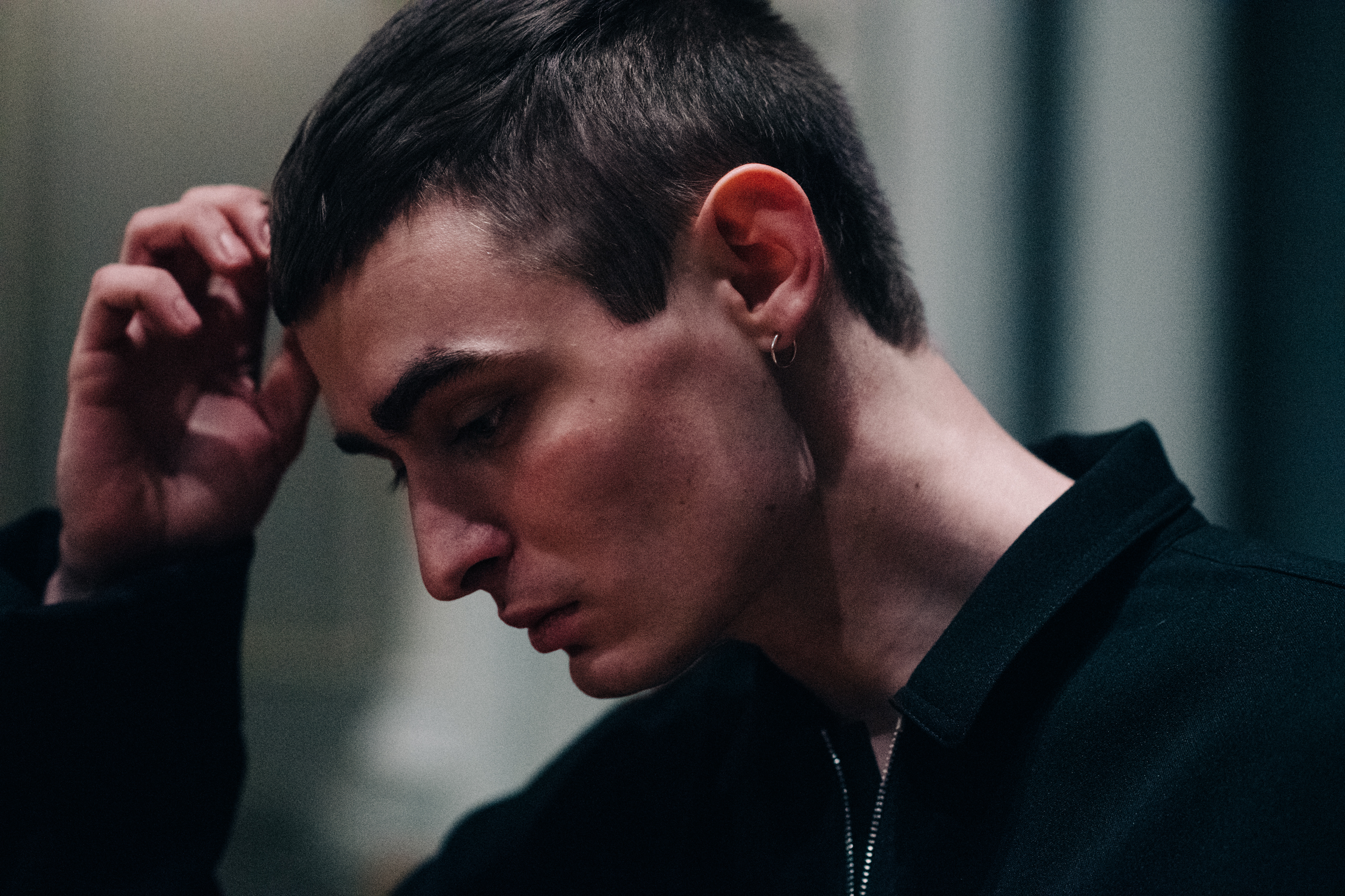 Male model with pierced ear