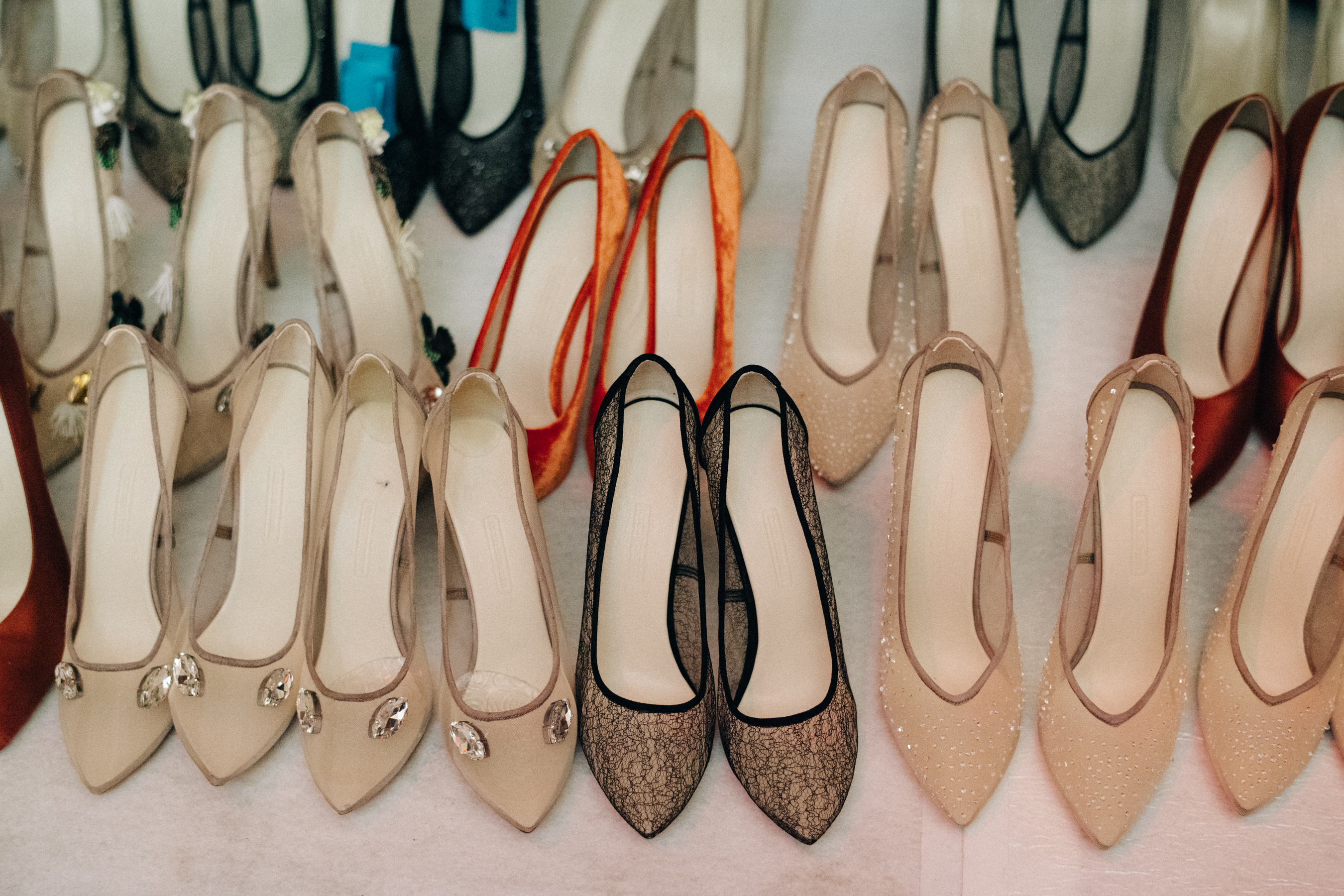 Shoes lined up before a show