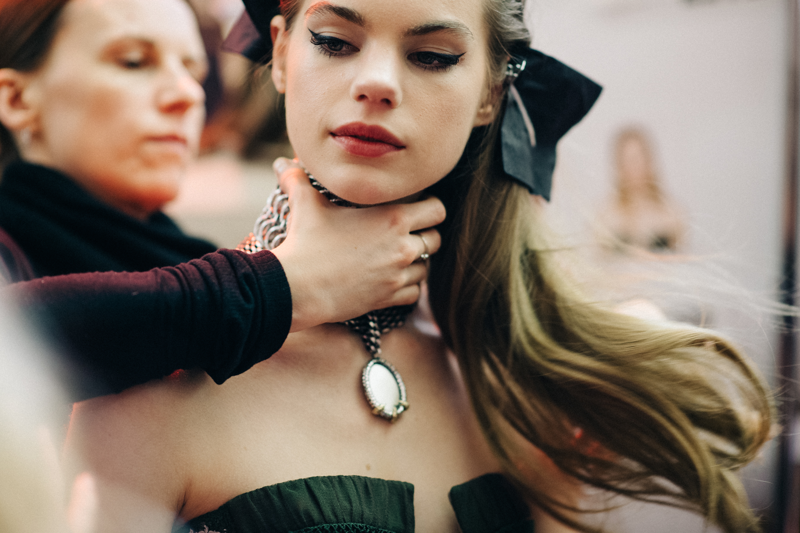 Model Estella Boersma getting dressed