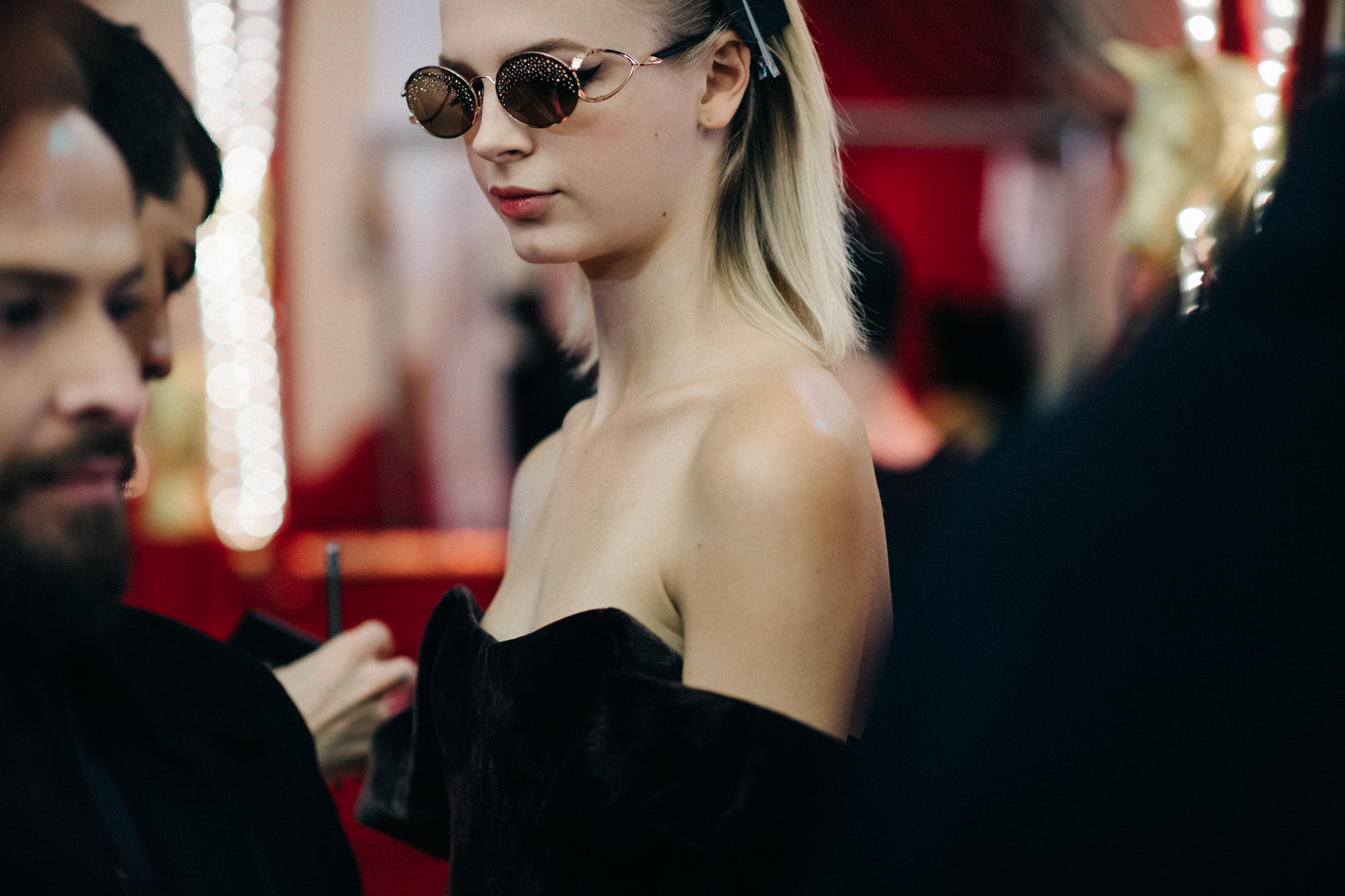 Model wearing couture glasses