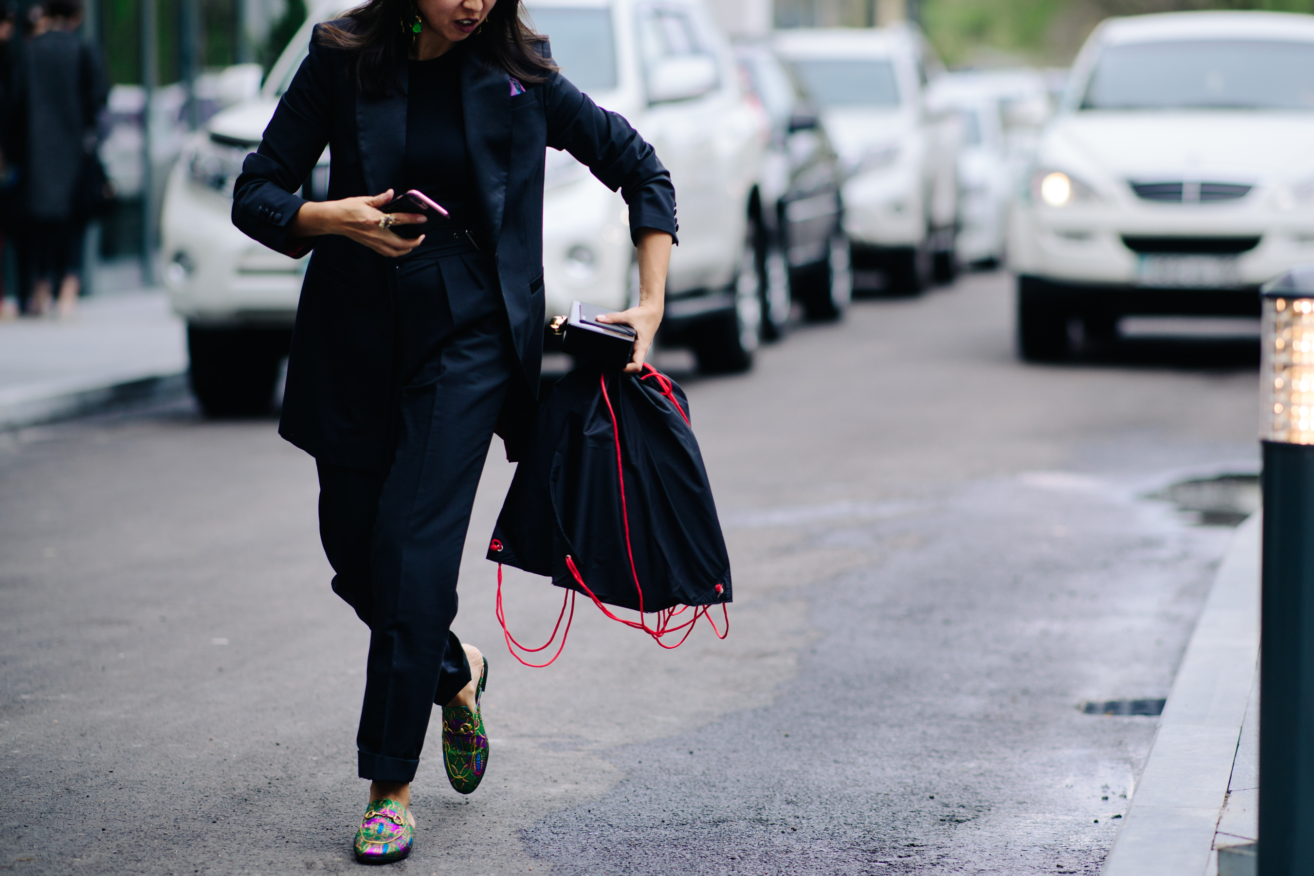 Woman wearing black suit