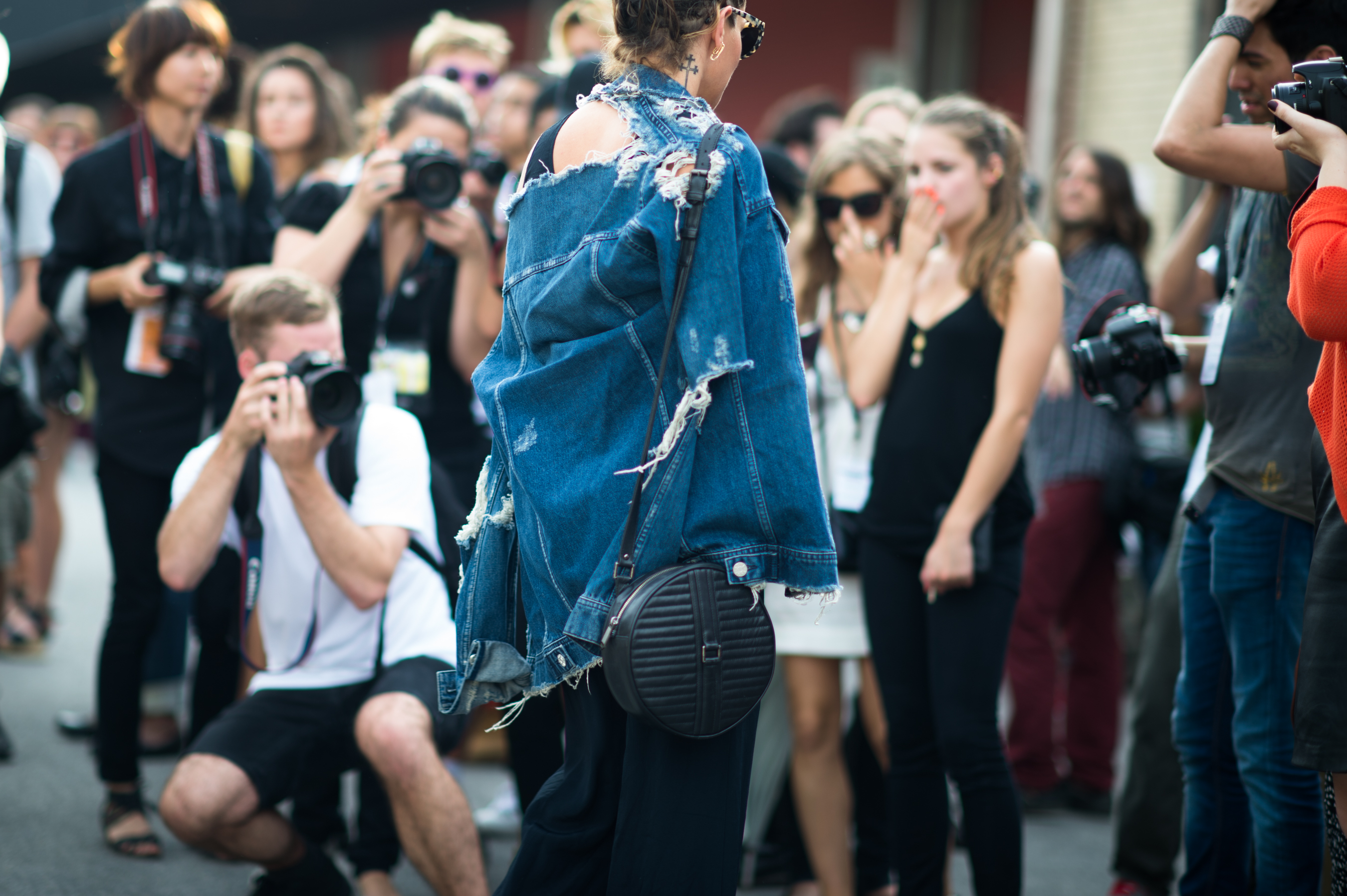 Model wearing denim jacket