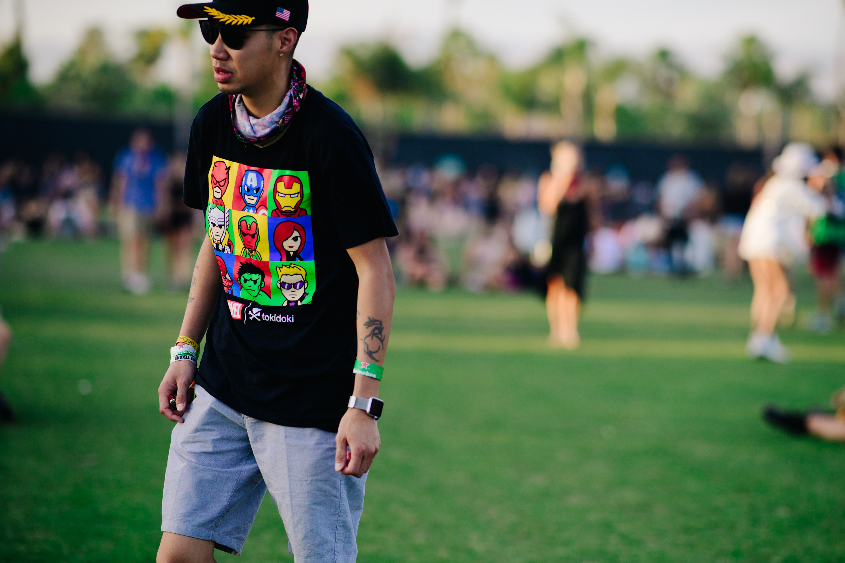 Man wearing Marvel t-shirt