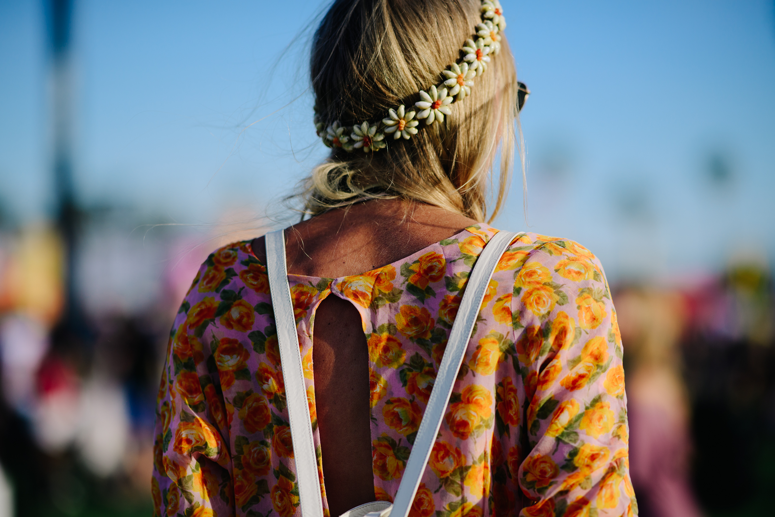 Girl wearing daisies in hair