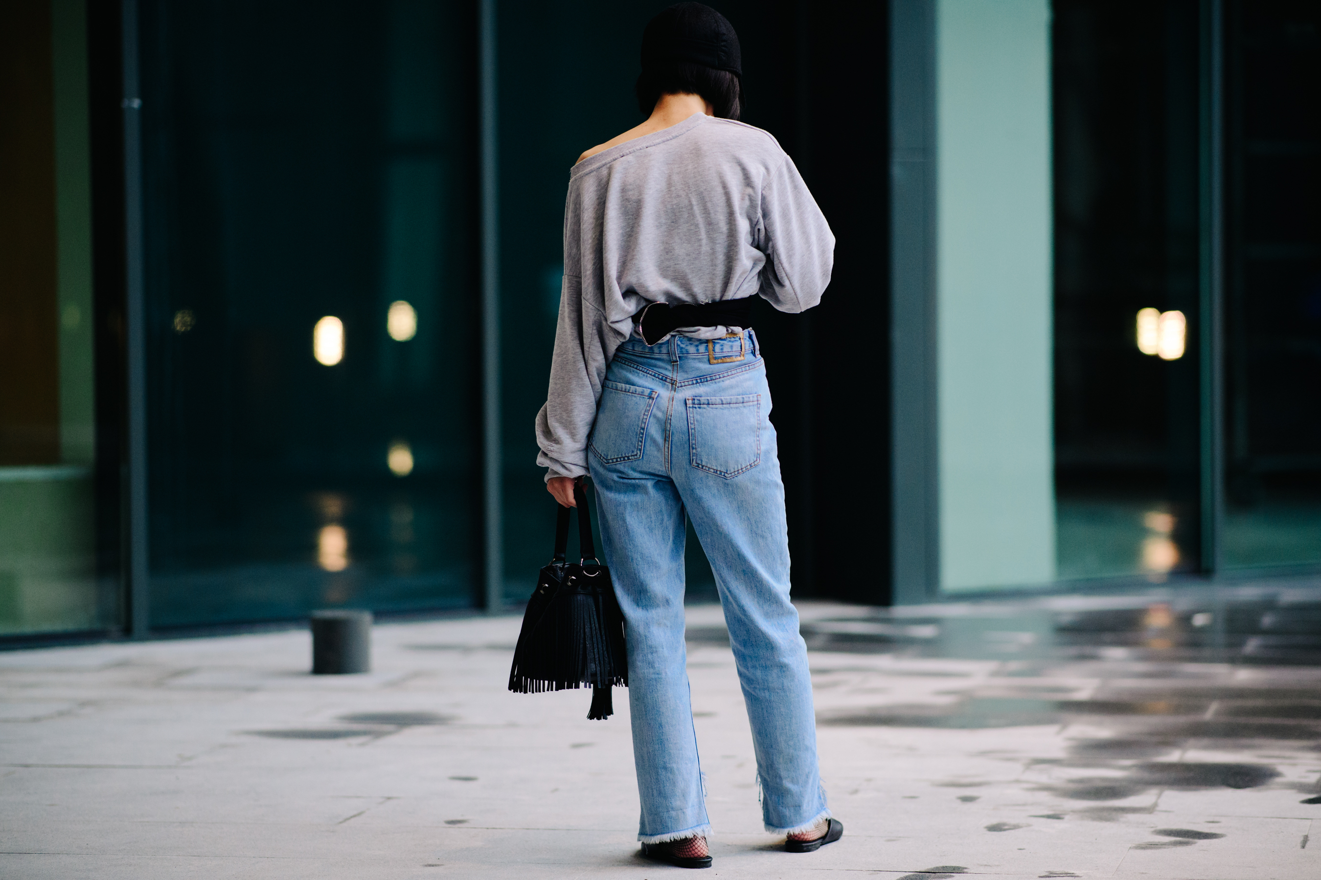 Woman wearing denim and long sleeve