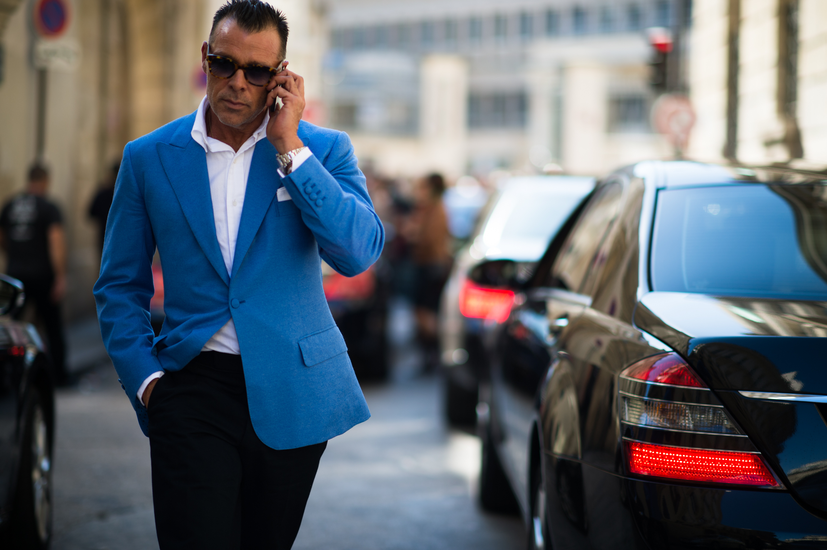 Man wearing blue blazer