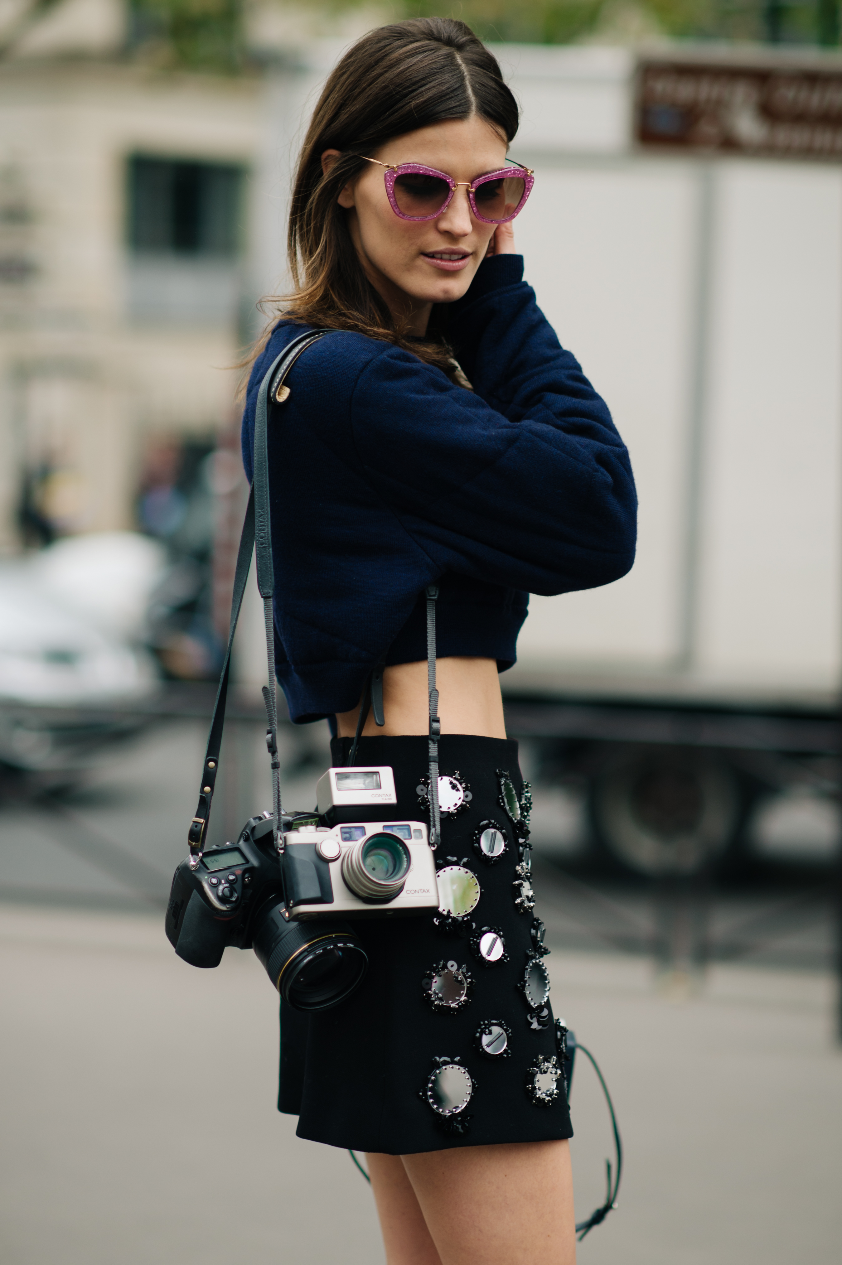 Blogger wearing skirt with mirrors
