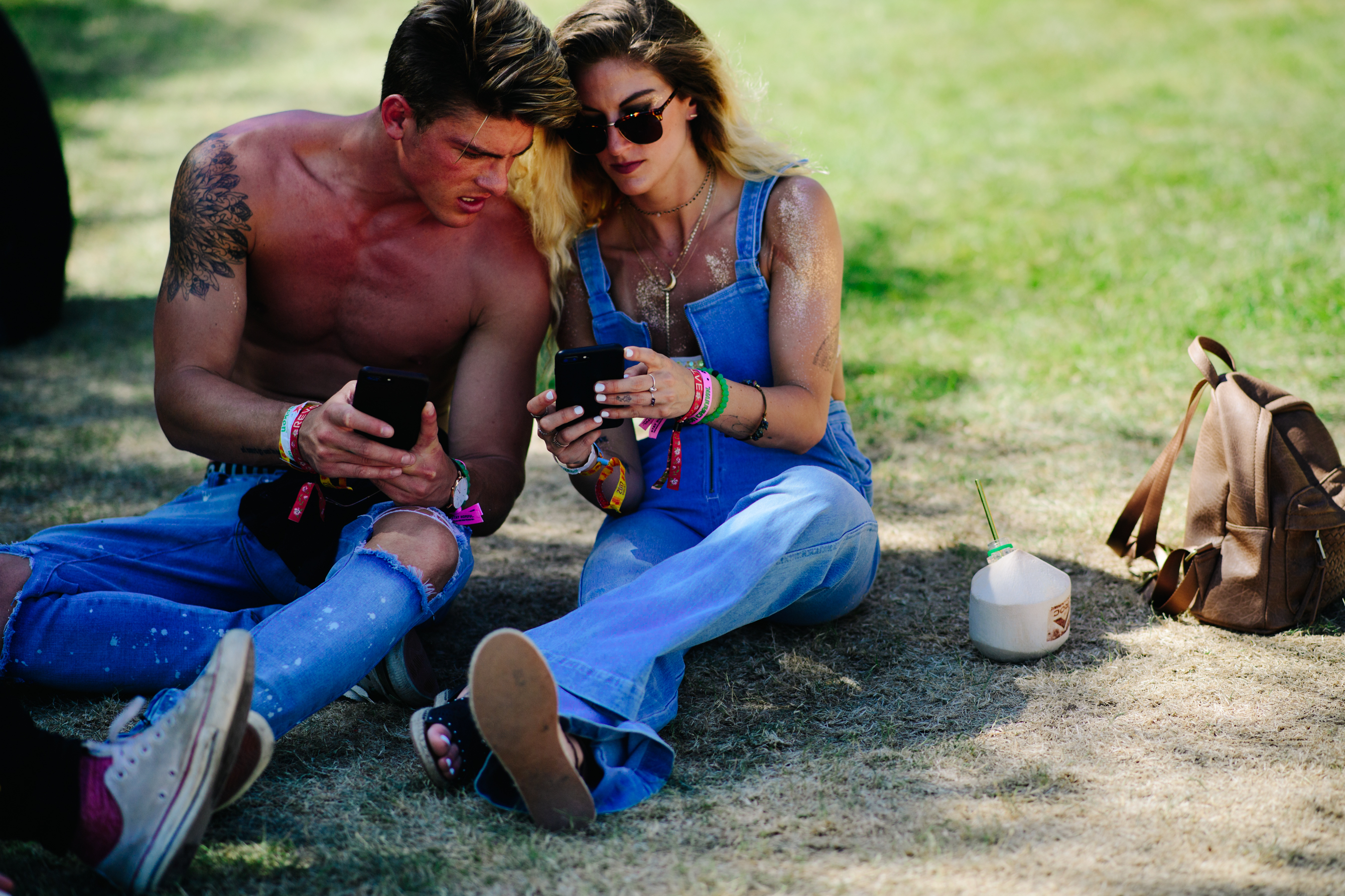 Couple wearing blue denim
