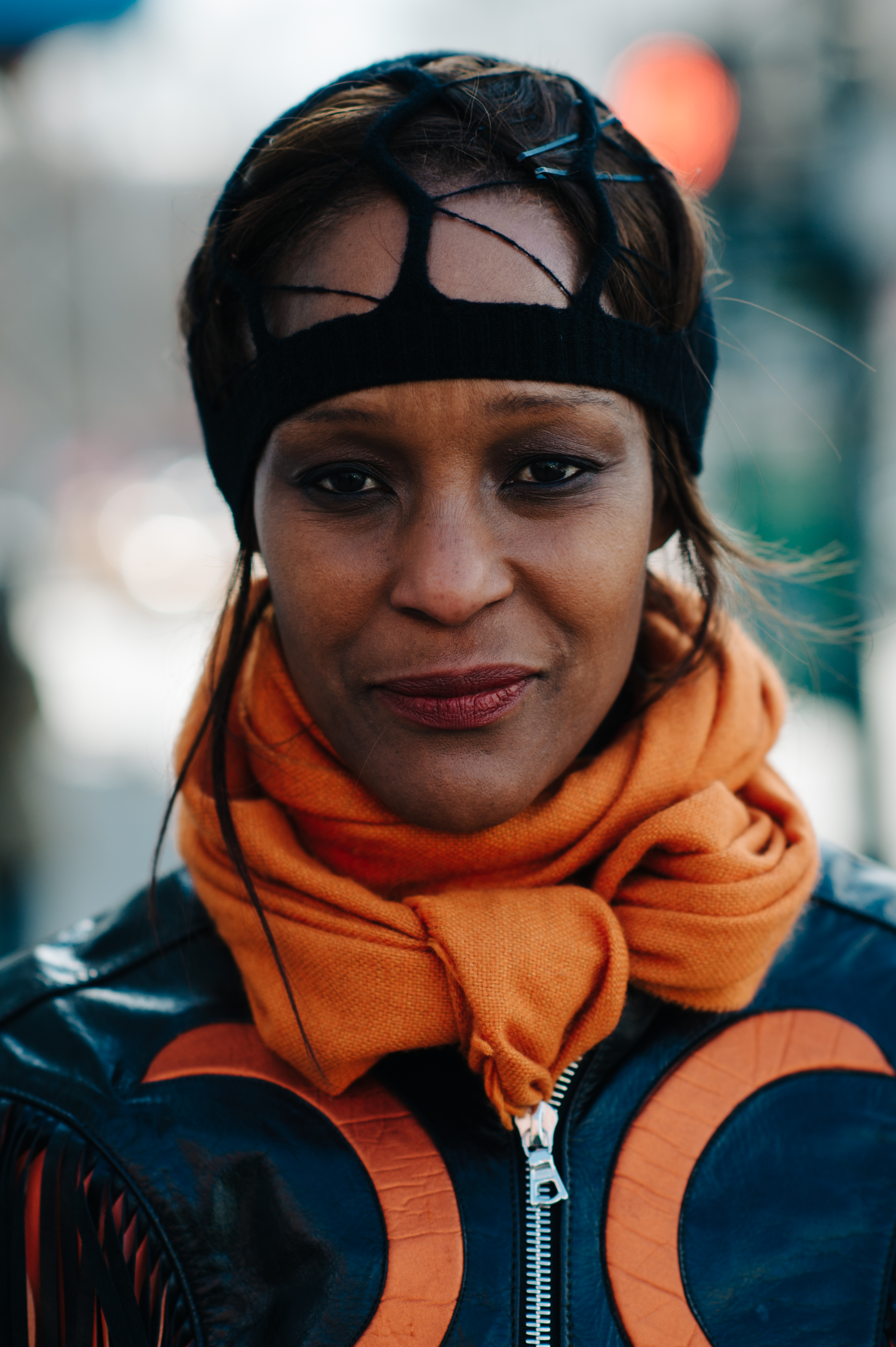 Portrait of a woman wearing headpiece