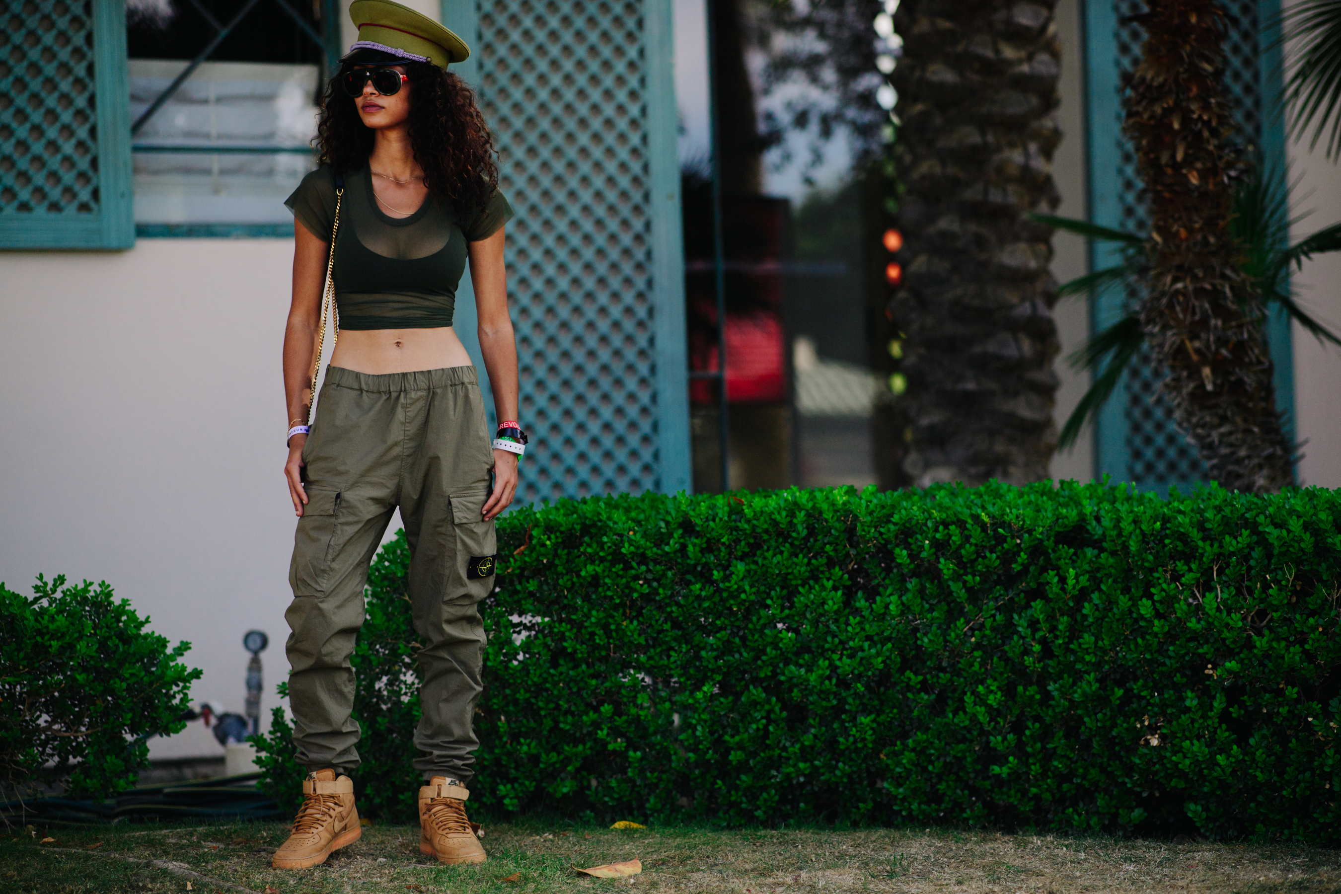 Model wearing military outfit