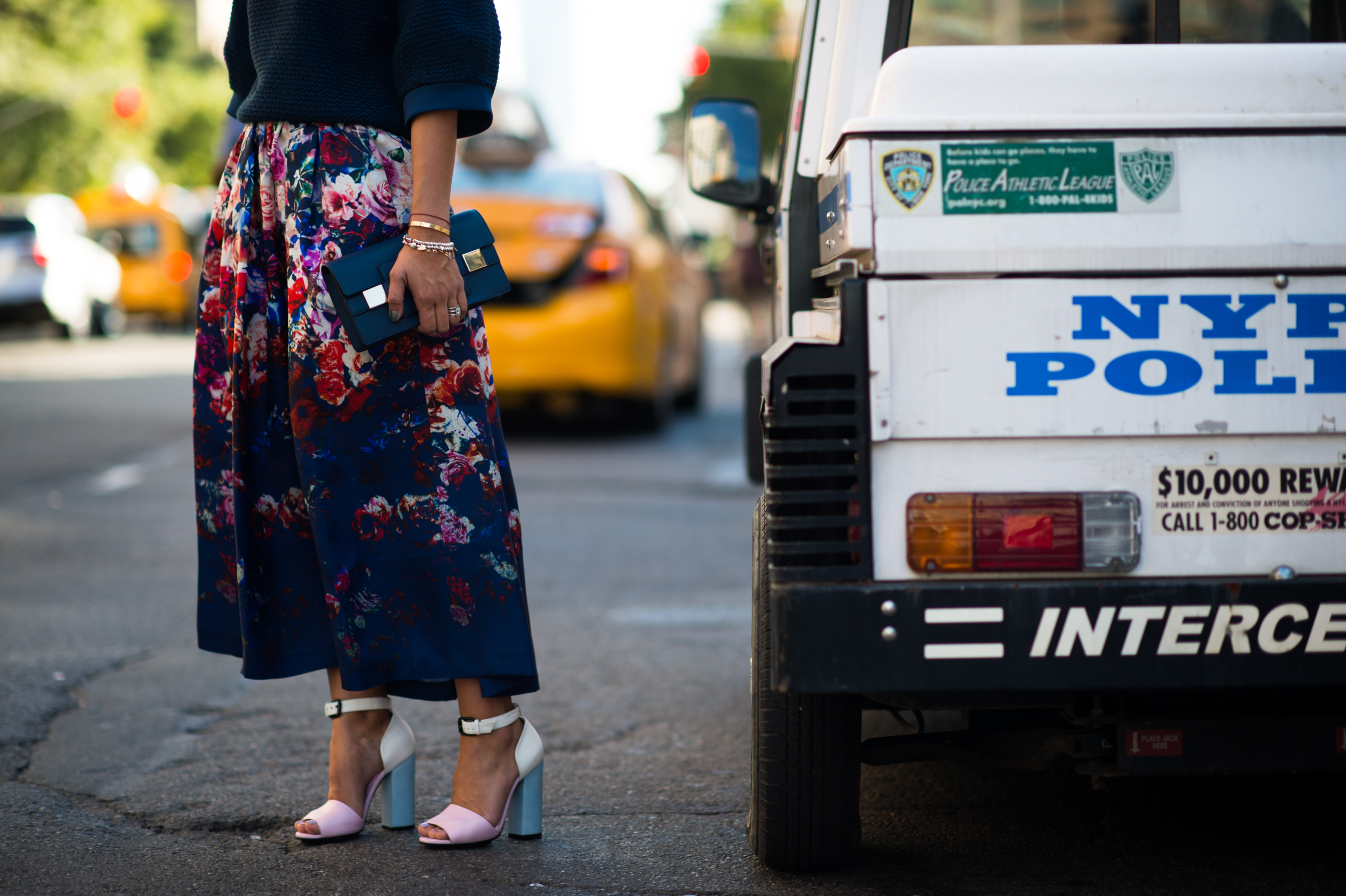 Woman wearing floral skirt