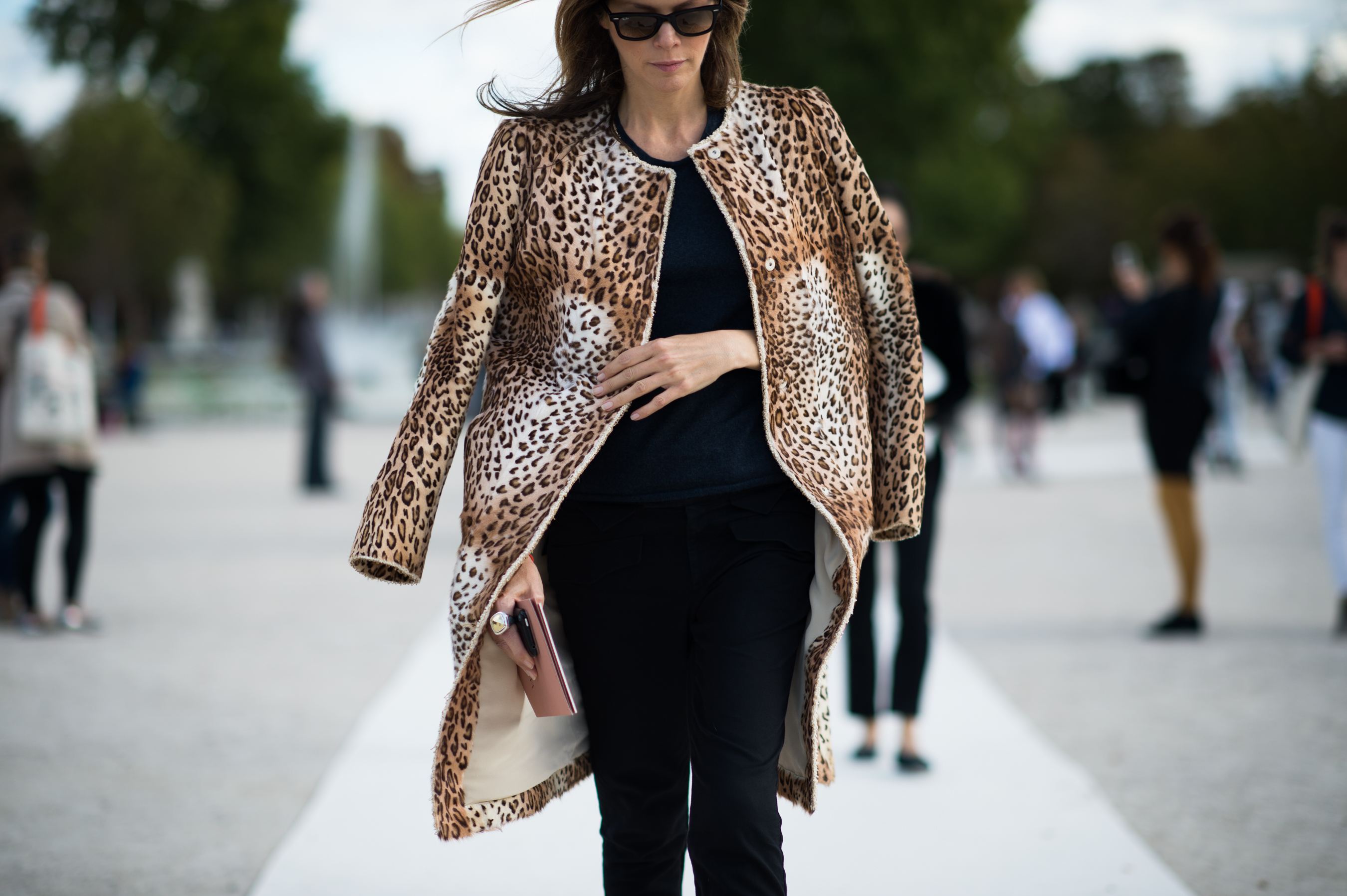 Woman wearing animal print jacket
