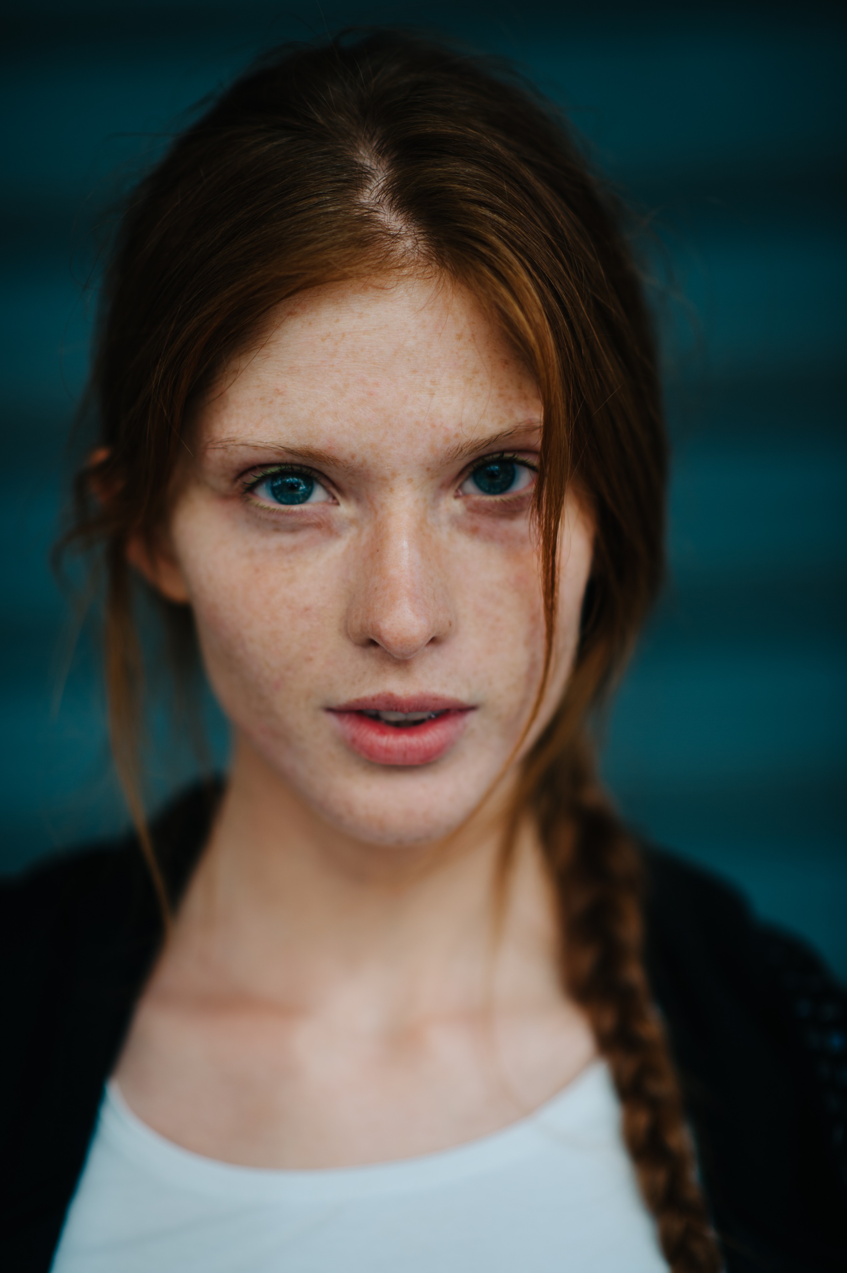 Portrait of a model with freckles
