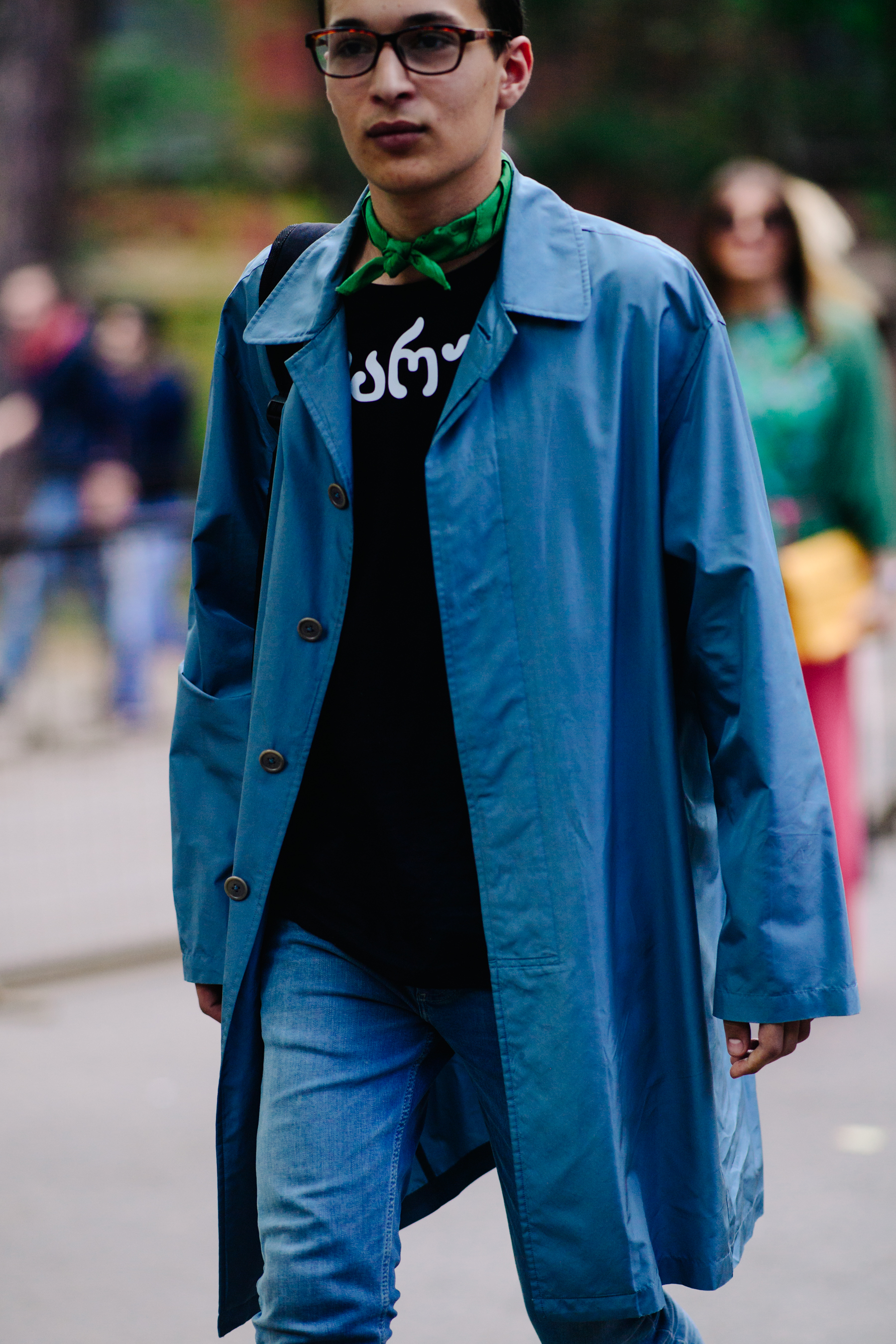 Man wearing a light blue coat
