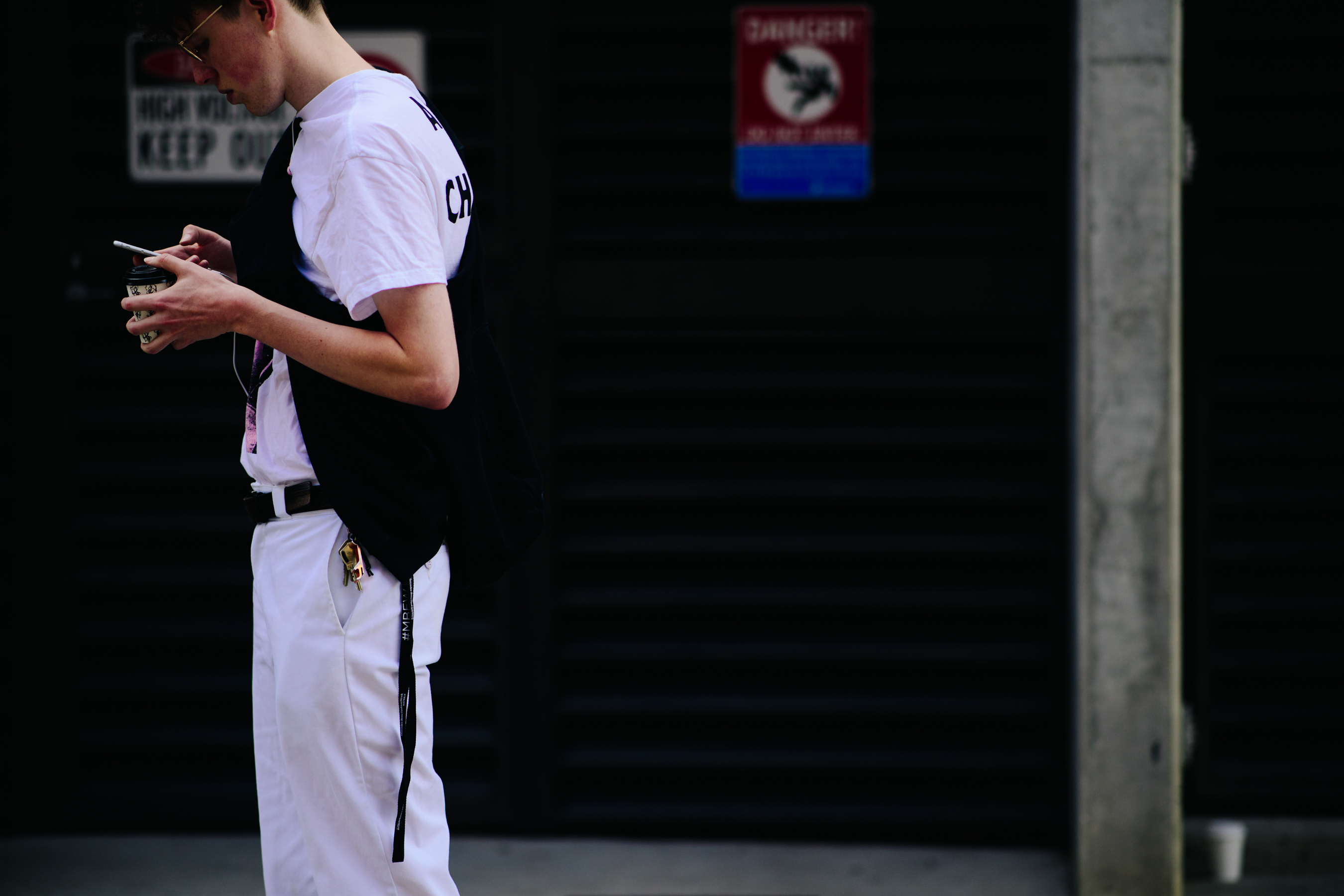 Man wearing white jeans