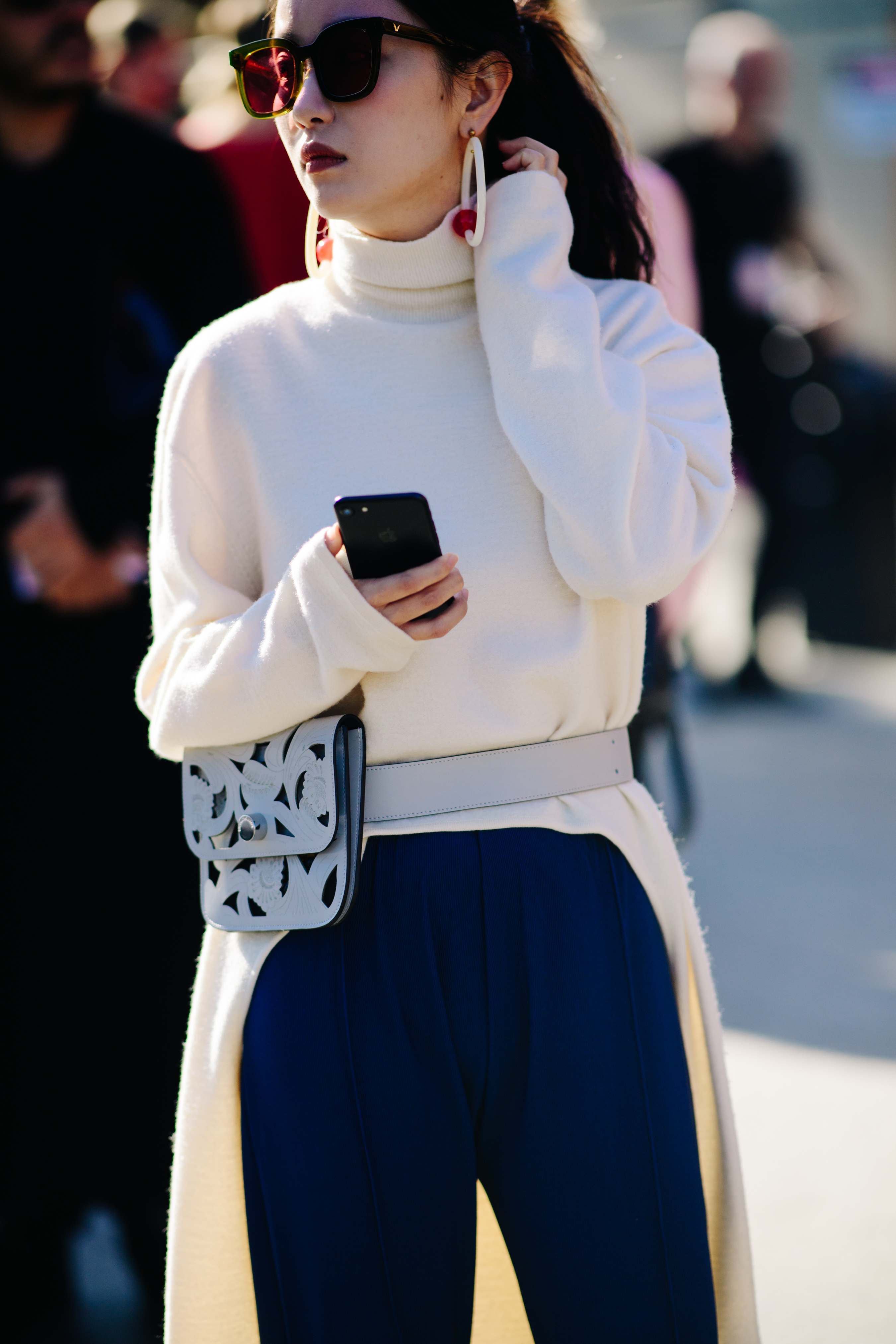 Girl wearing oversized turtleneck
