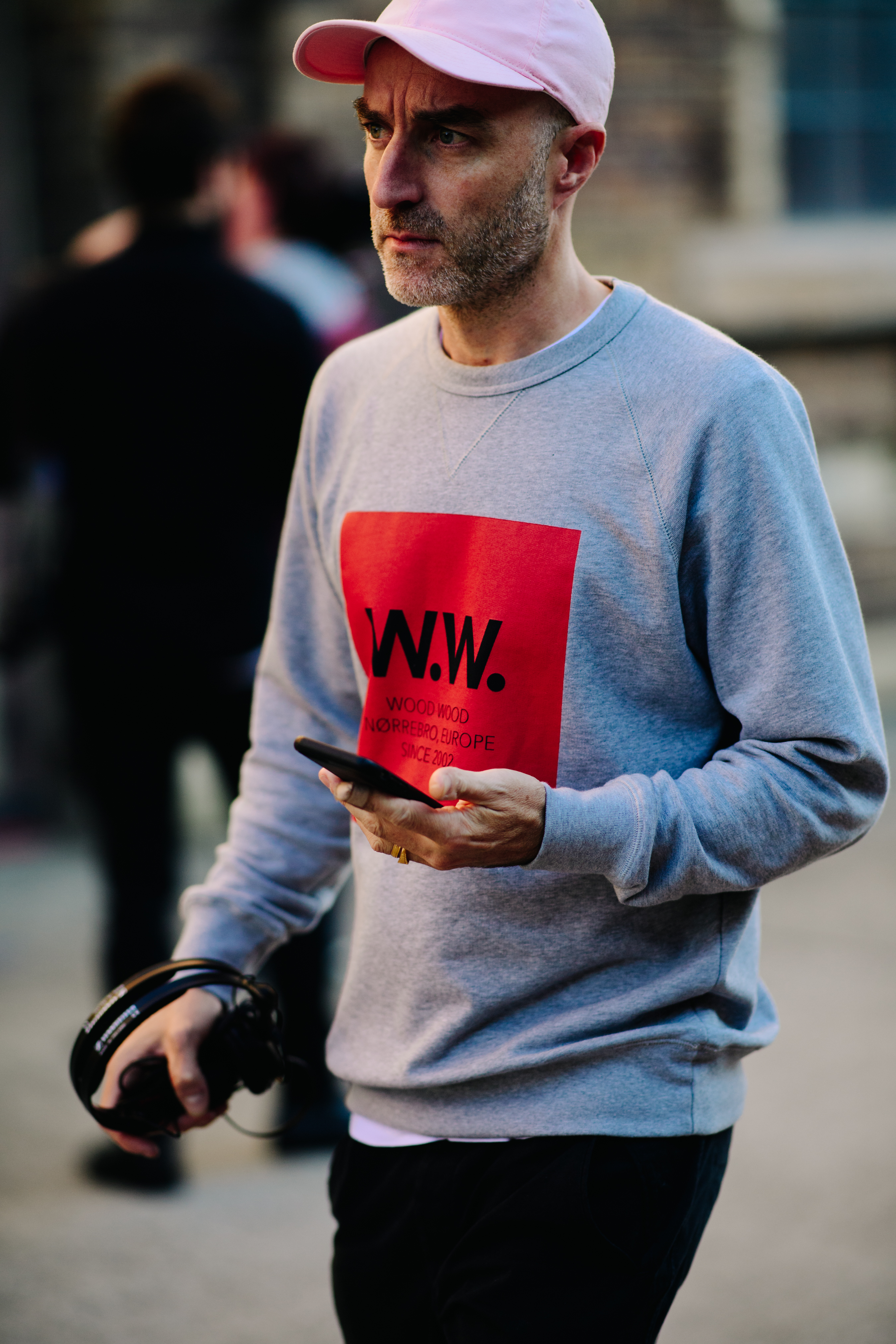 Man wearing Wood Wood sweatshirt