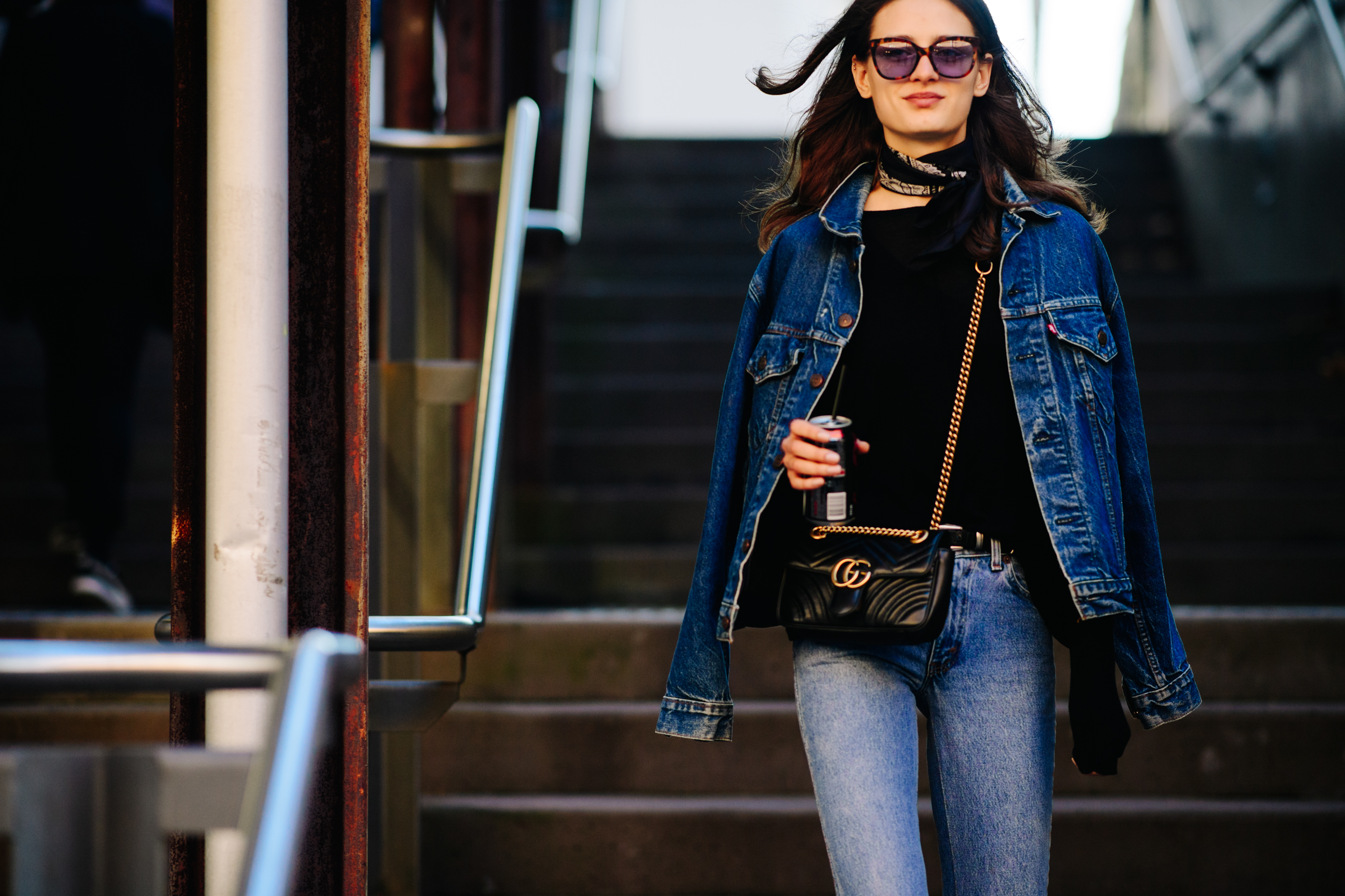 Model wearing denim outfit