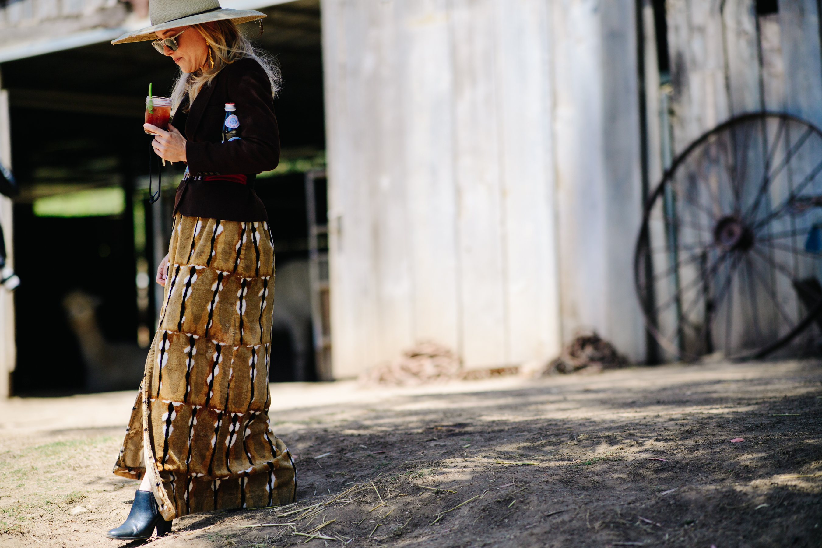Woman wearing long brown skirt