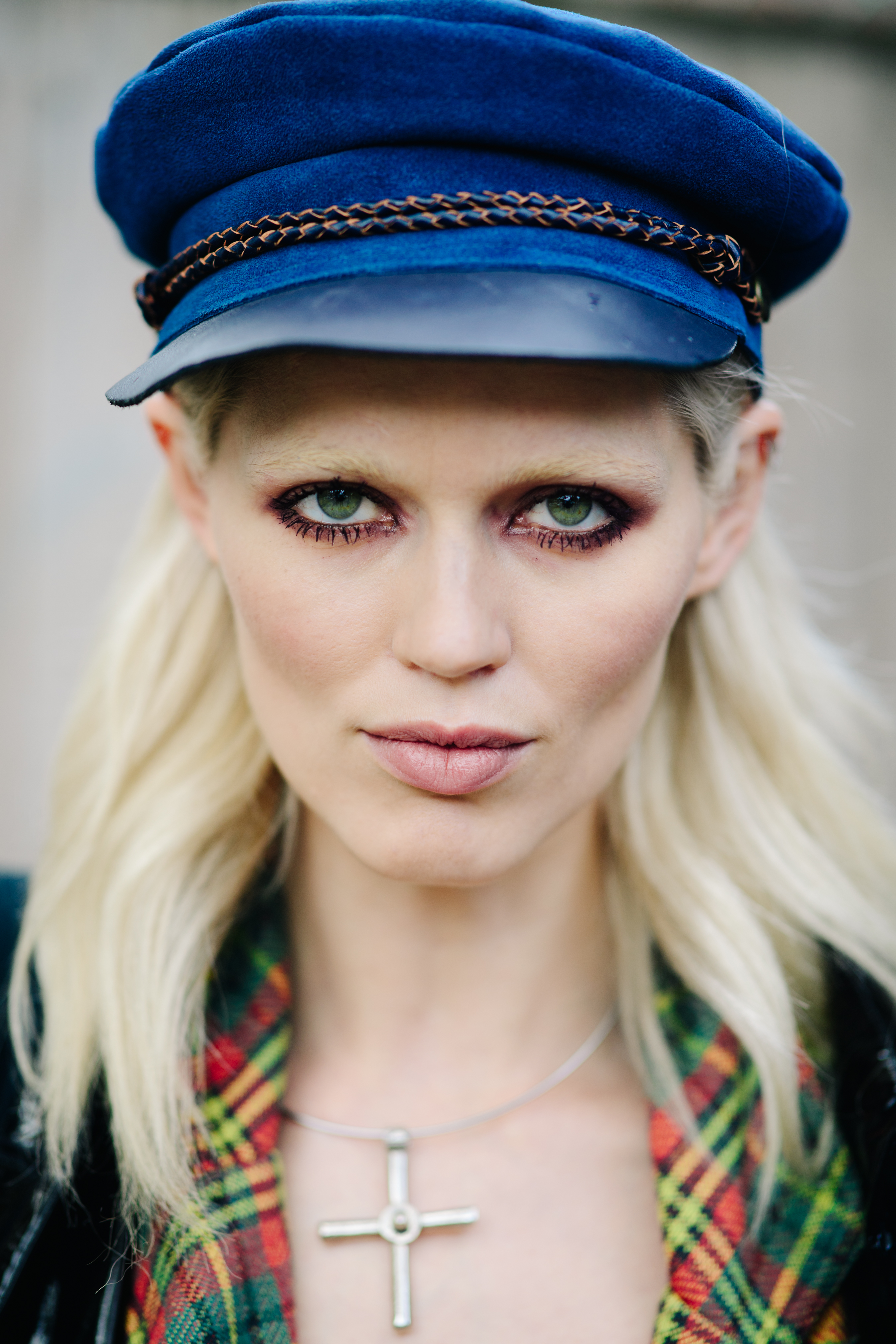 Girl wearing a blue navy cap